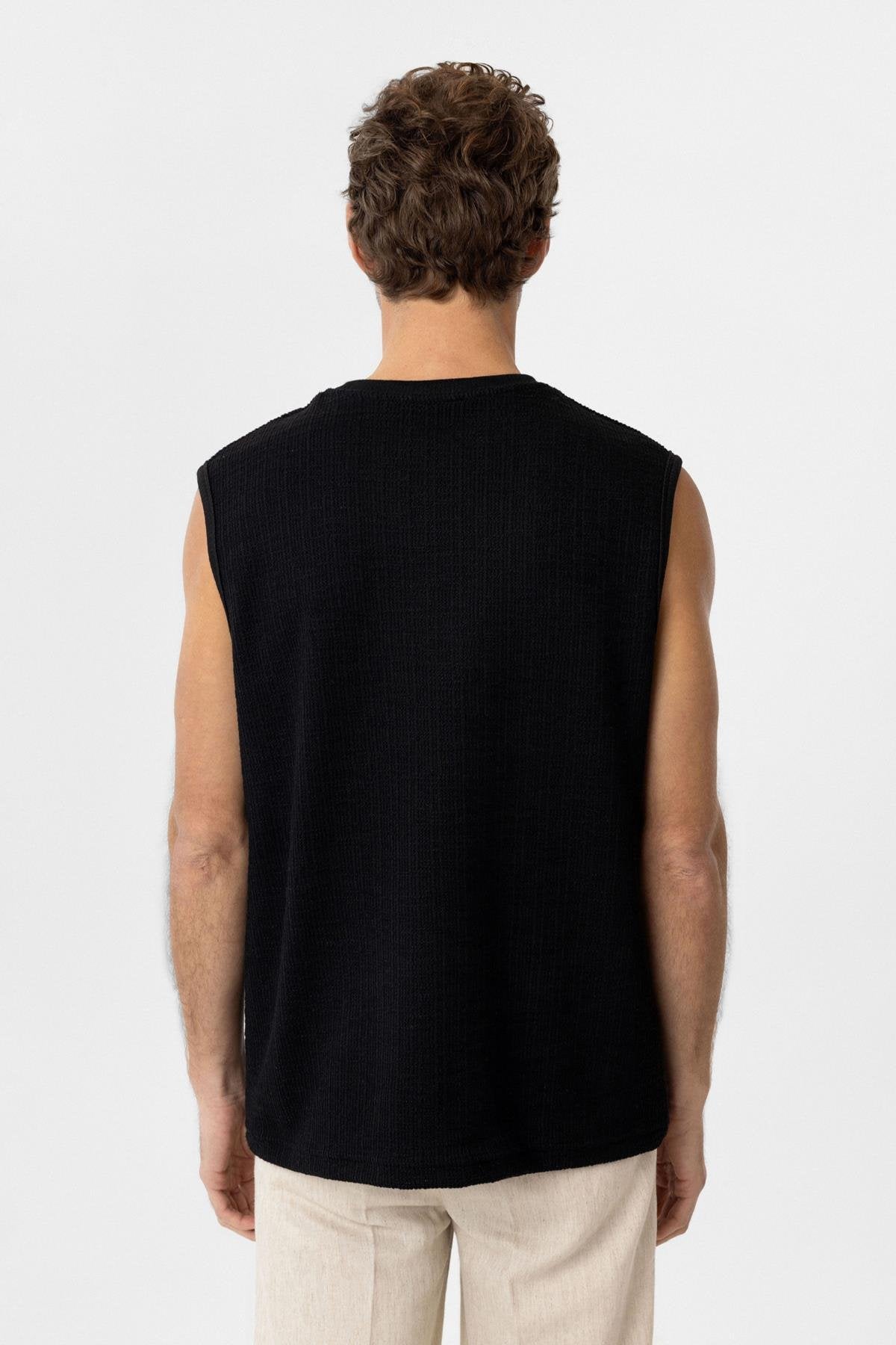 Antioch-Siyah Regular Fit Dokulu Erkek Kolsuz T Shirt-T-Shirts-5-Milagron.com