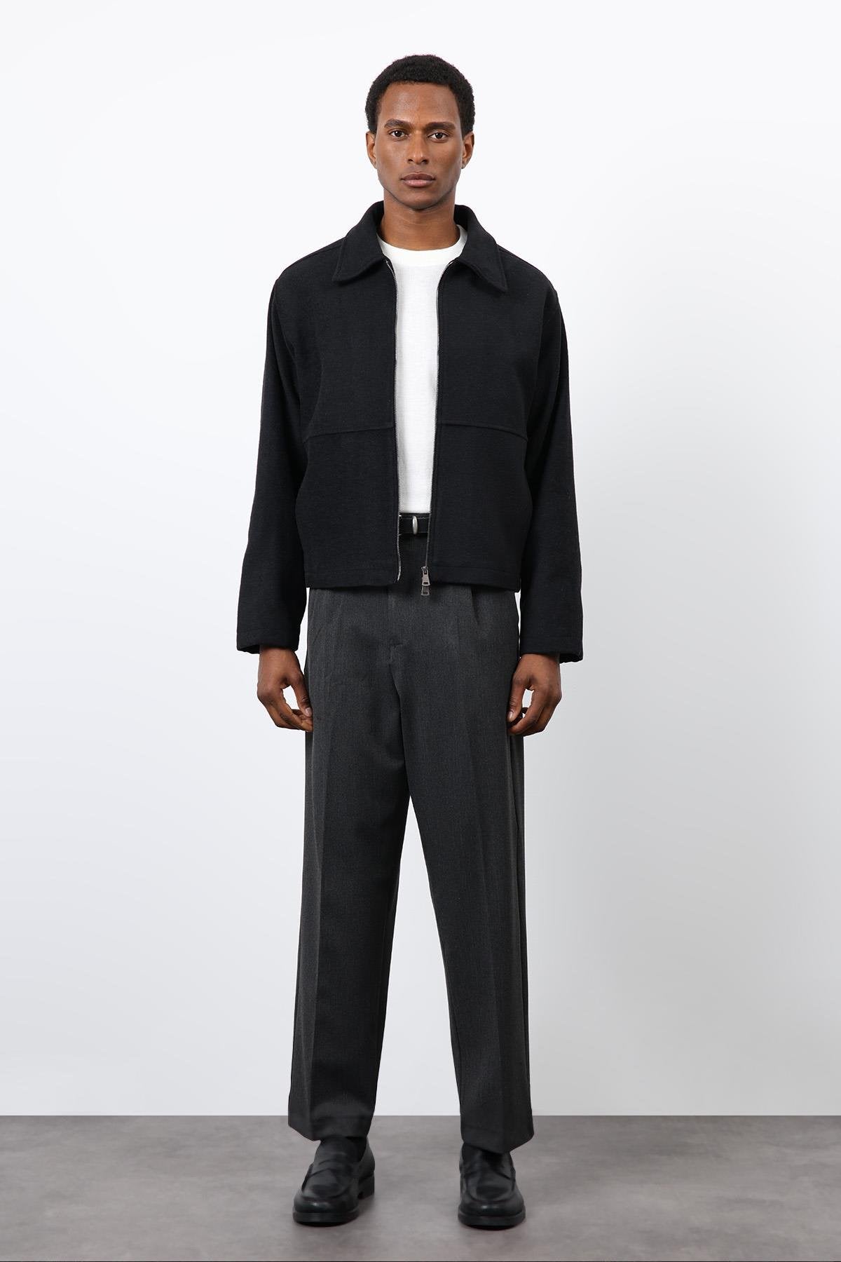 Antioch-Siyah Regular Fit Dokulu Erkek Mont-Mont-2-Milagron.com