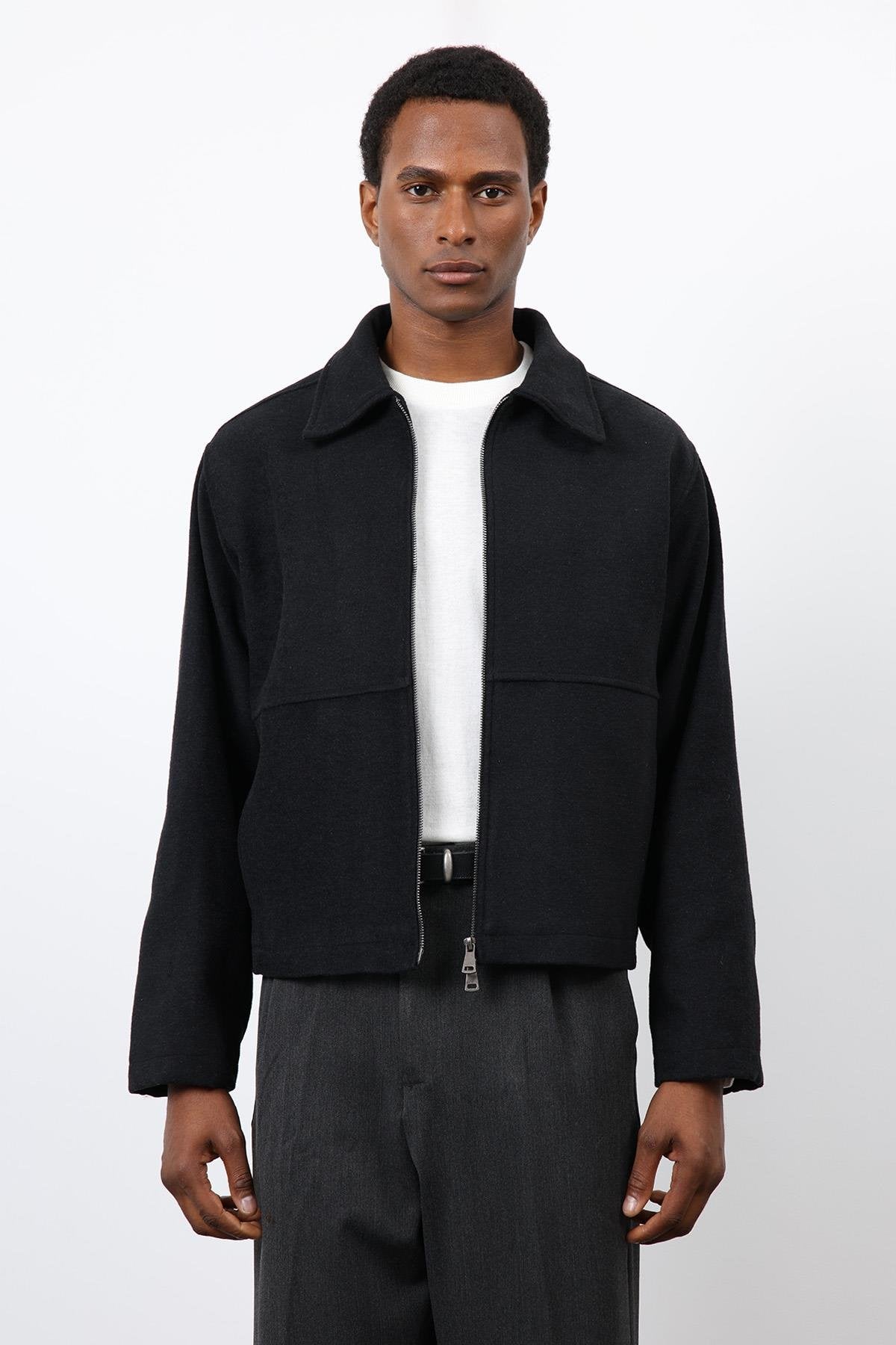 Antioch-Siyah Regular Fit Dokulu Erkek Mont-Mont-3-Milagron.com