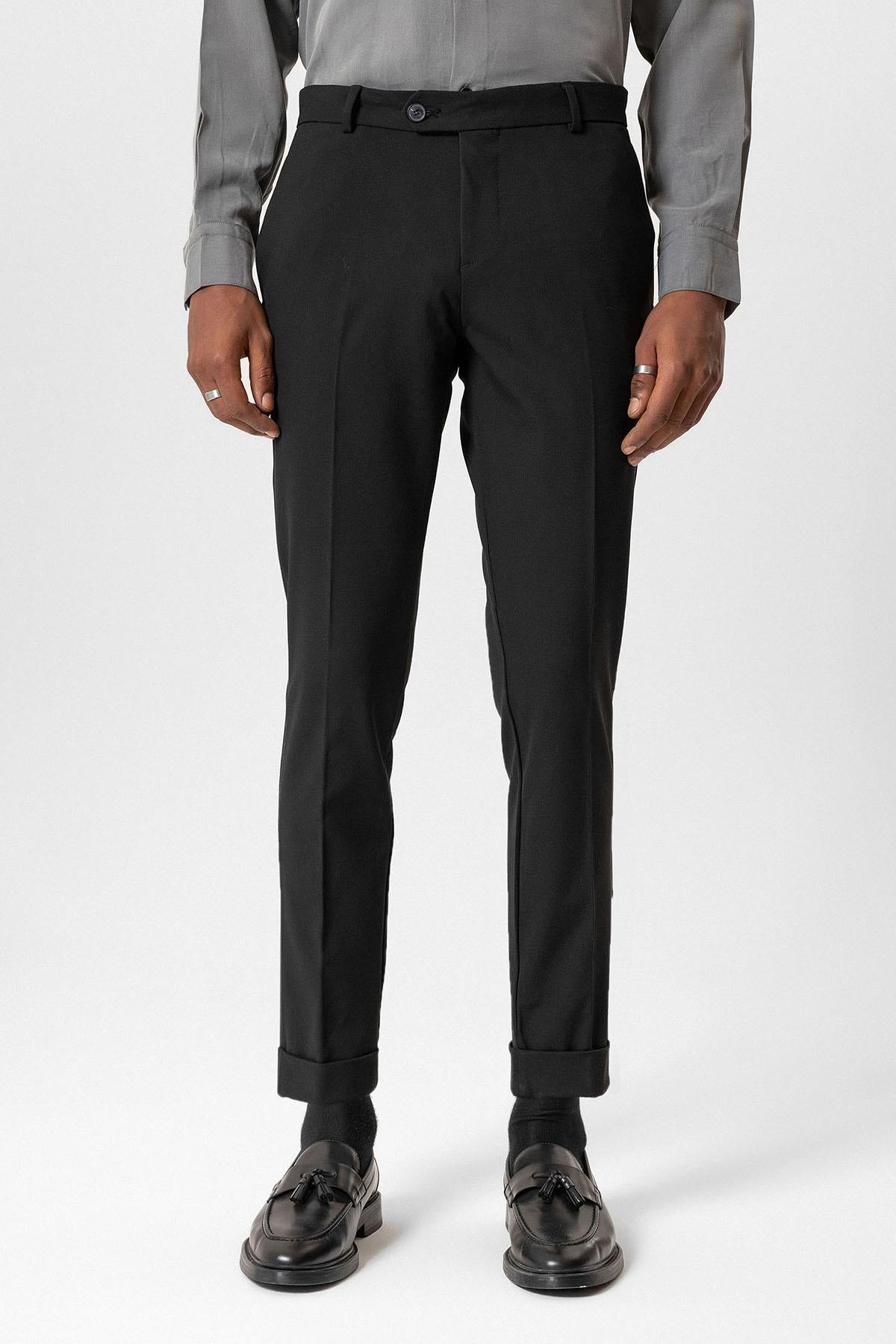 Antioch-Siyah Regular Fit Duble Paça Erkek Pantolon-Kumaş Pantolon-1-Milagron.com