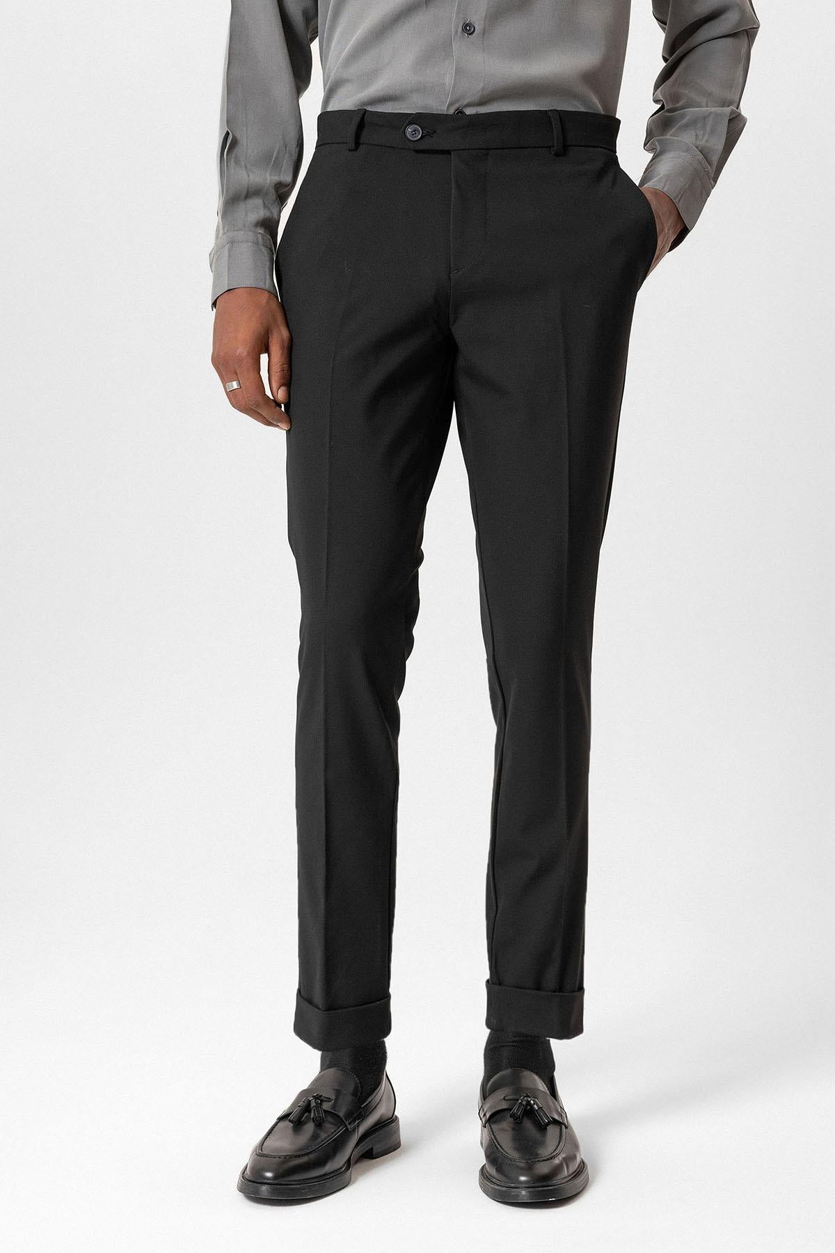 Antioch-Siyah Regular Fit Duble Paça Erkek Pantolon-Kumaş Pantolon-3-Milagron.com