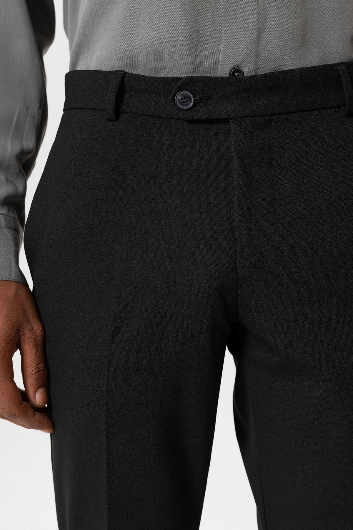 Antioch-Siyah Regular Fit Duble Paça Erkek Pantolon-Kumaş Pantolon-4-Milagron.com
