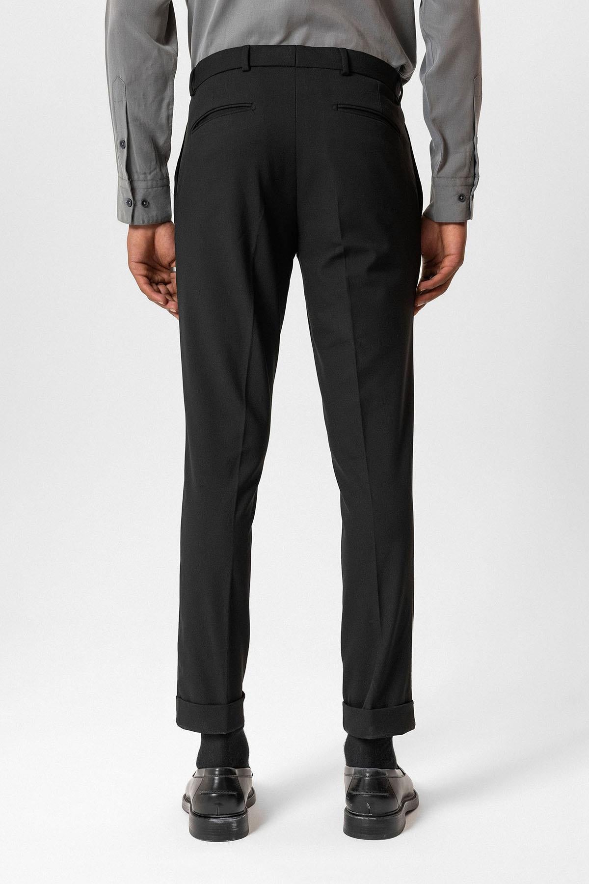 Antioch-Siyah Regular Fit Duble Paça Erkek Pantolon-Kumaş Pantolon-5-Milagron.com