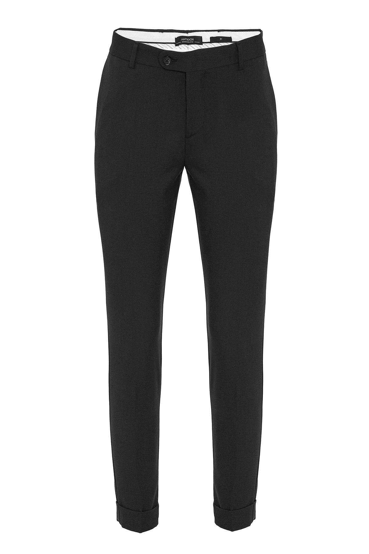 Antioch-Siyah Regular Fit Duble Paça Erkek Pantolon-Kumaş Pantolon-6-Milagron.com