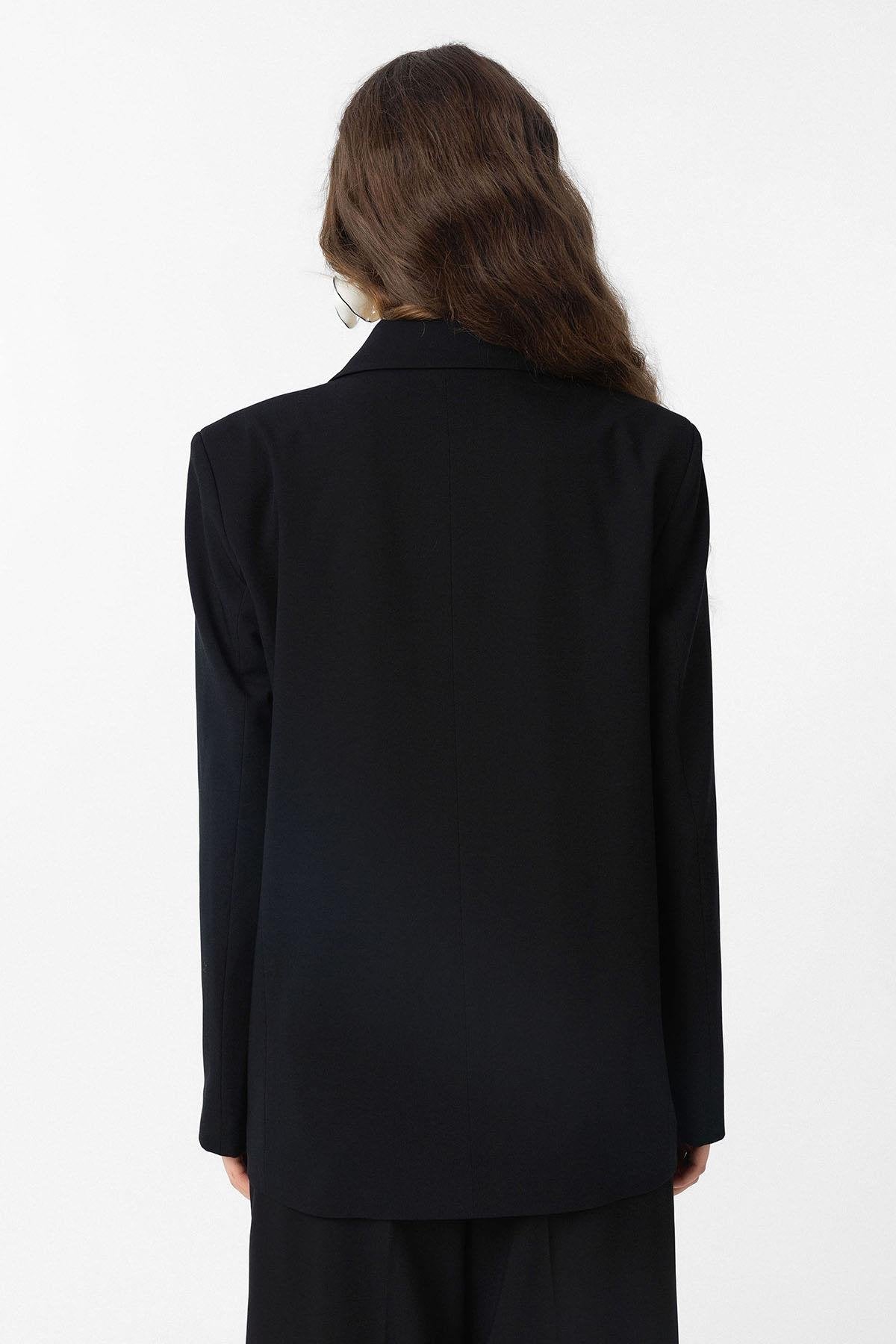 Antioch-Siyah Regular Fit Kruvaze Kadın Blazer Ceket-Blazer Ceket-5-Milagron.com