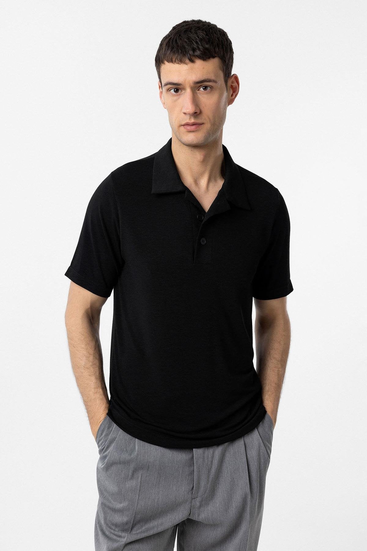 Antioch-Siyah Regular Fit Polo Yaka Erkek T Shirt-T-Shirts-1-Milagron.com