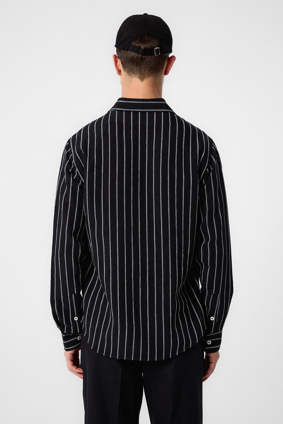 Antioch-Siyah Relax Fit Çizgili Erkek Gömlek-Gömlek-5-Milagron.com