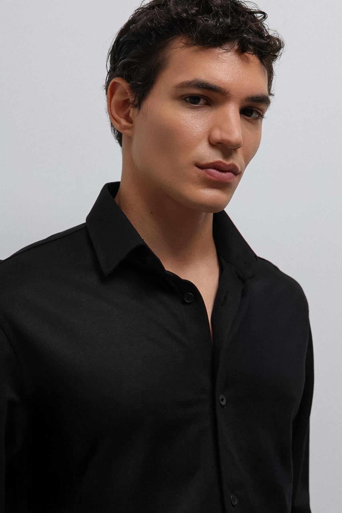 Antioch-Siyah Relax Fit Erkek Gömlek-Gömlek-5-Milagron.com