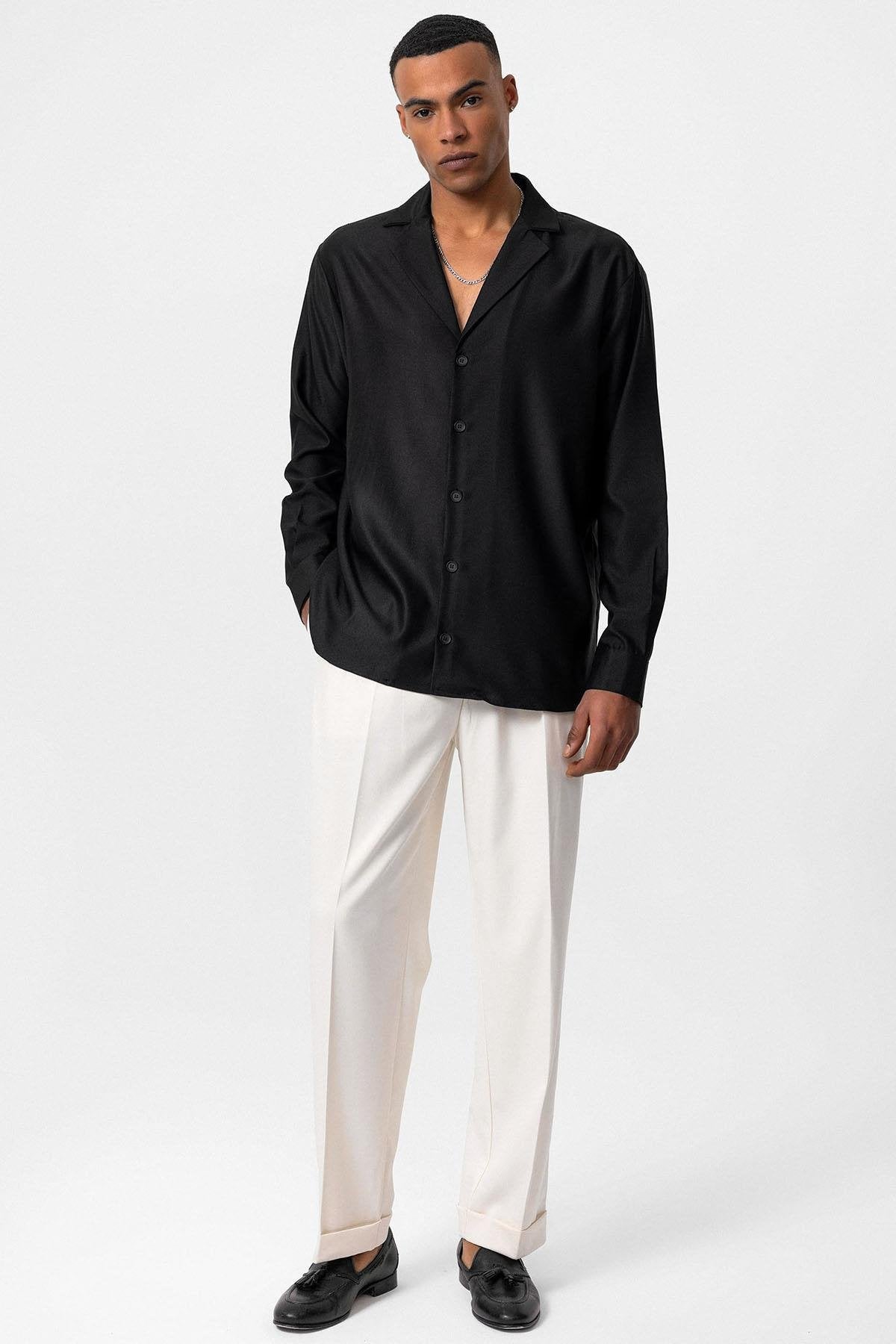 Antioch-Siyah Relax Fit Erkek Gömlek-Gömlek-6-Milagron.com