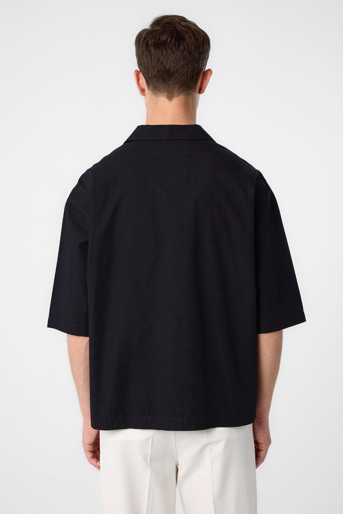 Antioch-Siyah Relax Fit Kısa Erkek Gömlek-Gömlek-4-Milagron.com