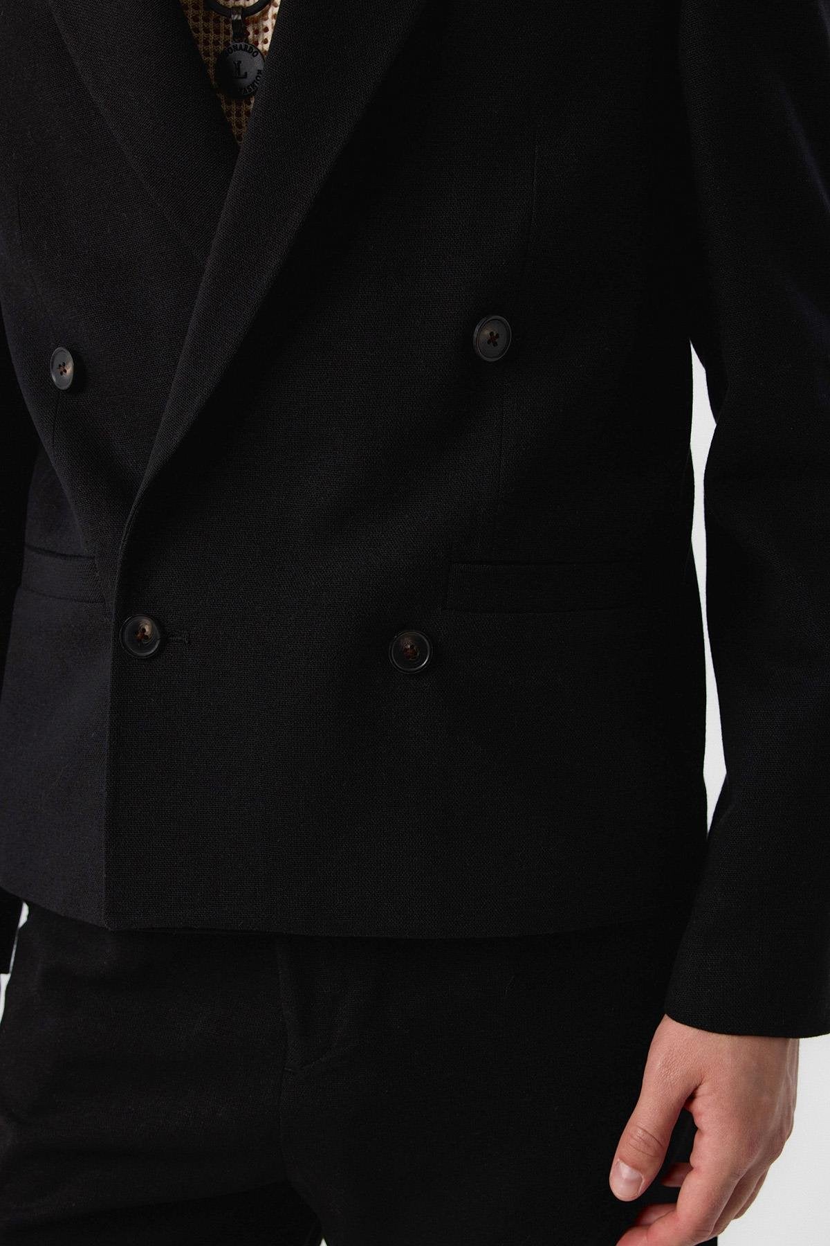 Antioch-Siyah Relax Fit Kruvaze Crop Erkek Blazer Ceket-Blazer Ceket-3-Milagron.com