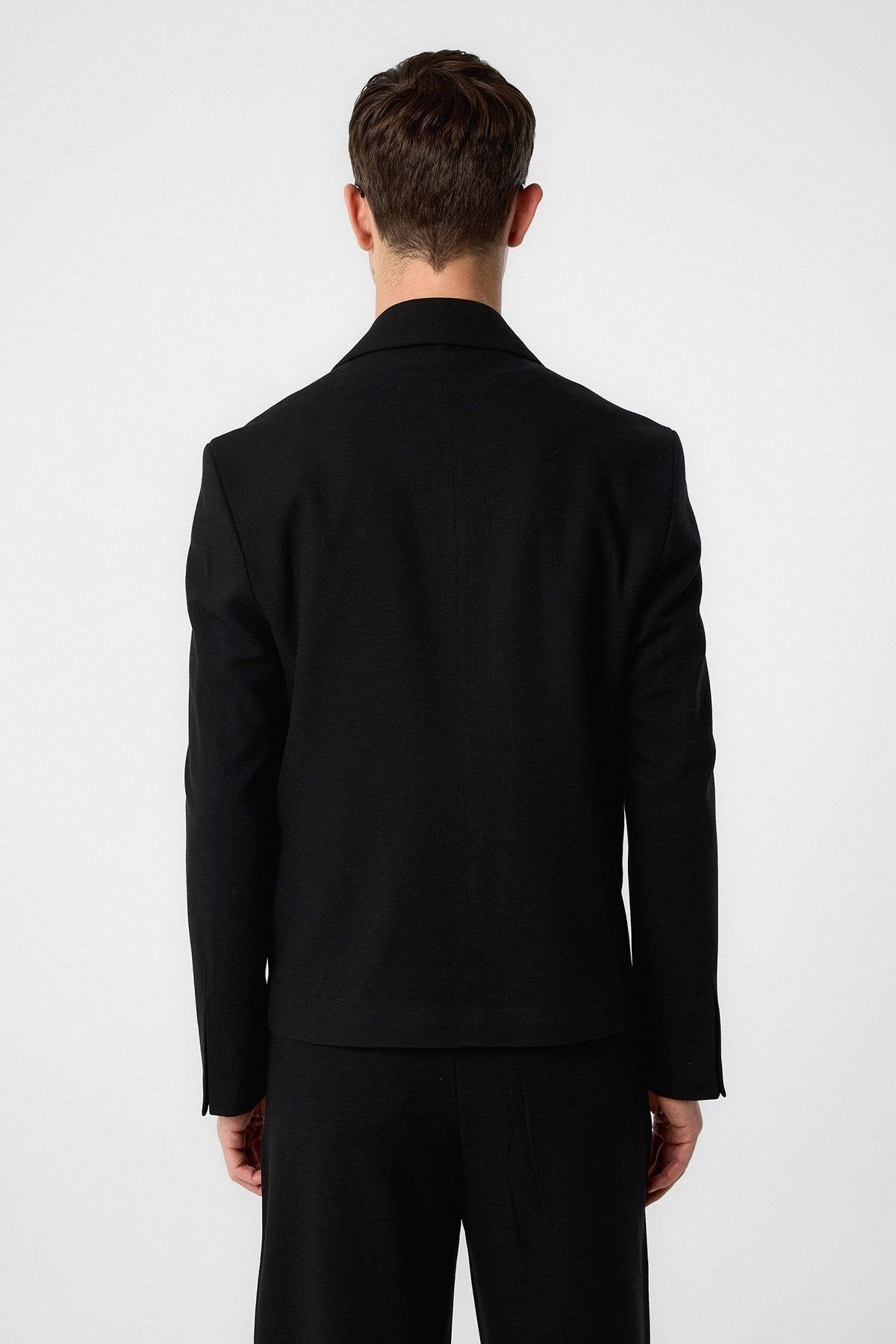 Antioch-Siyah Relax Fit Kruvaze Crop Erkek Blazer Ceket-Blazer Ceket-4-Milagron.com