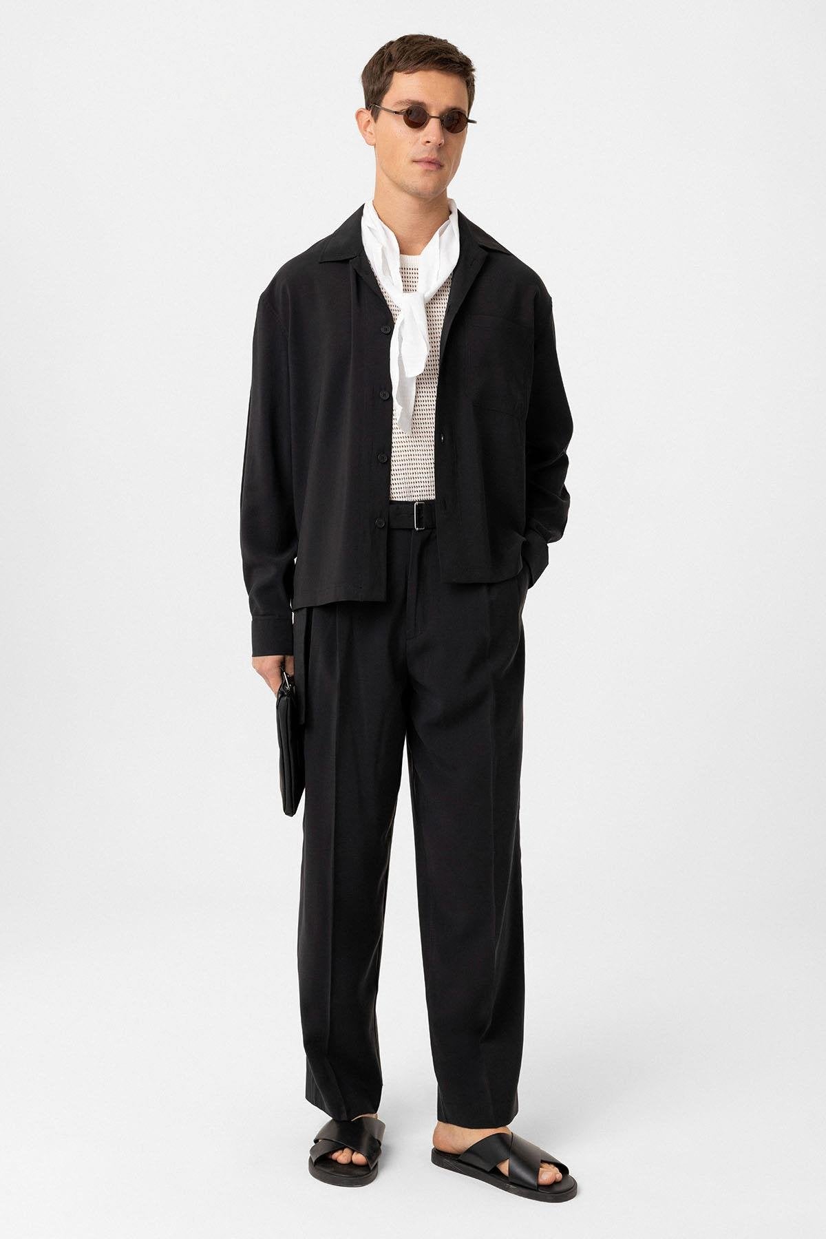 Antioch-Siyah Relax Fit Modal Kumaş Erkek Gömlek-Gömlek-2-Milagron.com