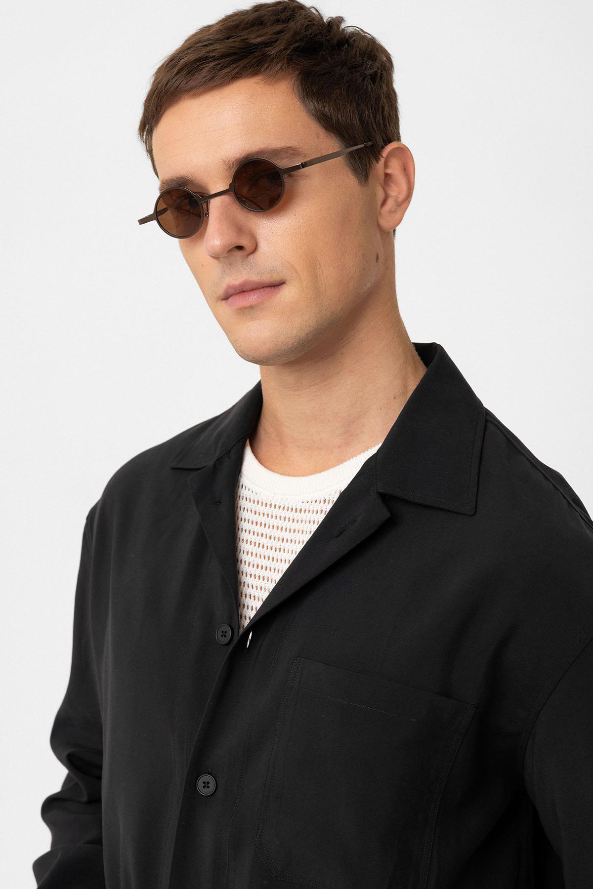 Antioch-Siyah Relax Fit Modal Kumaş Erkek Gömlek-Gömlek-4-Milagron.com