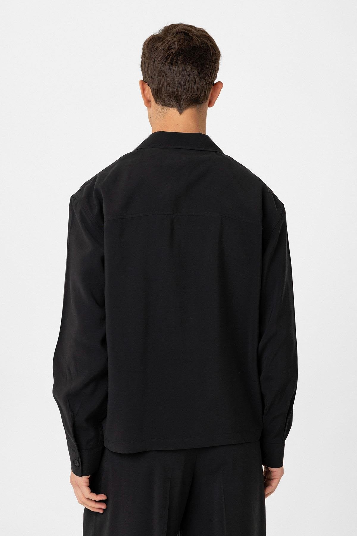 Antioch-Siyah Relax Fit Modal Kumaş Erkek Gömlek-Gömlek-5-Milagron.com