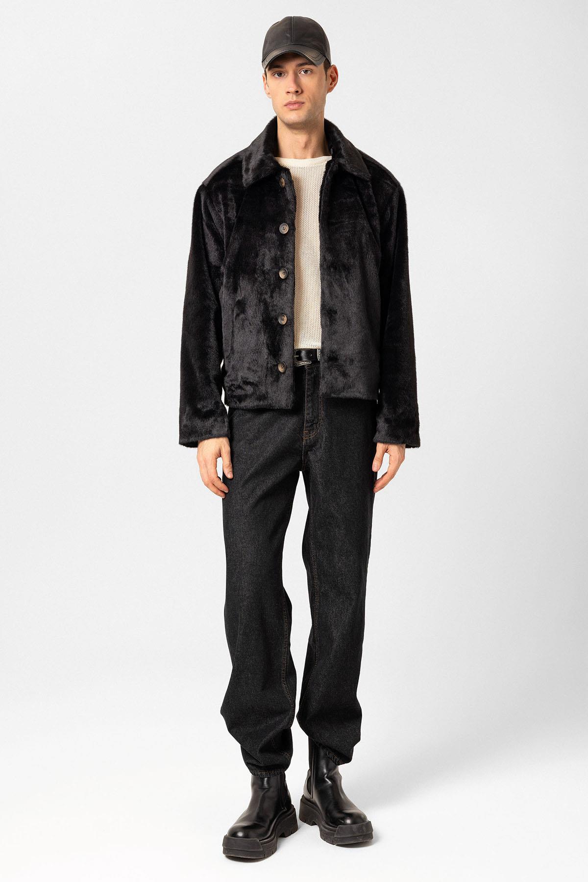 Antioch-Siyah Relax Fit Yumuşak Dokulu Erkek Mont-Mont-2-Milagron.com