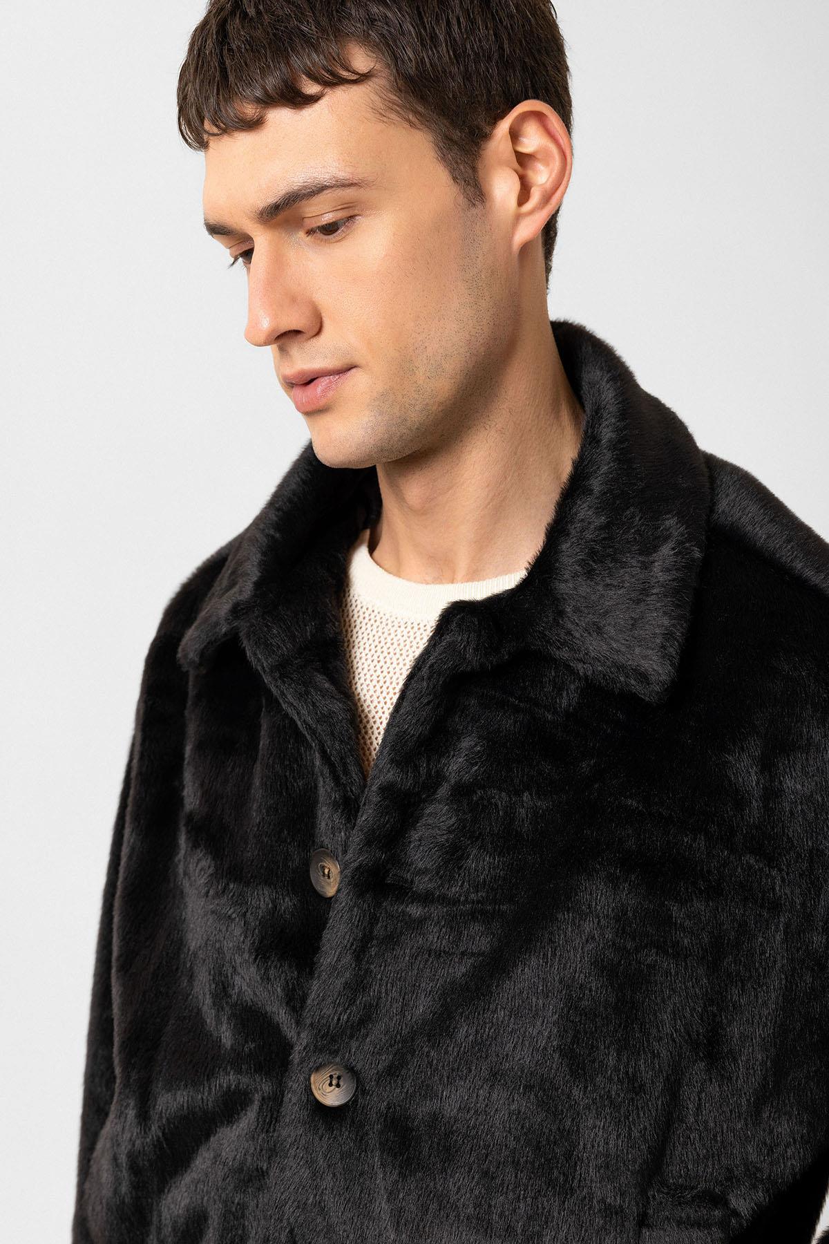 Antioch-Siyah Relax Fit Yumuşak Dokulu Erkek Mont-Mont-5-Milagron.com