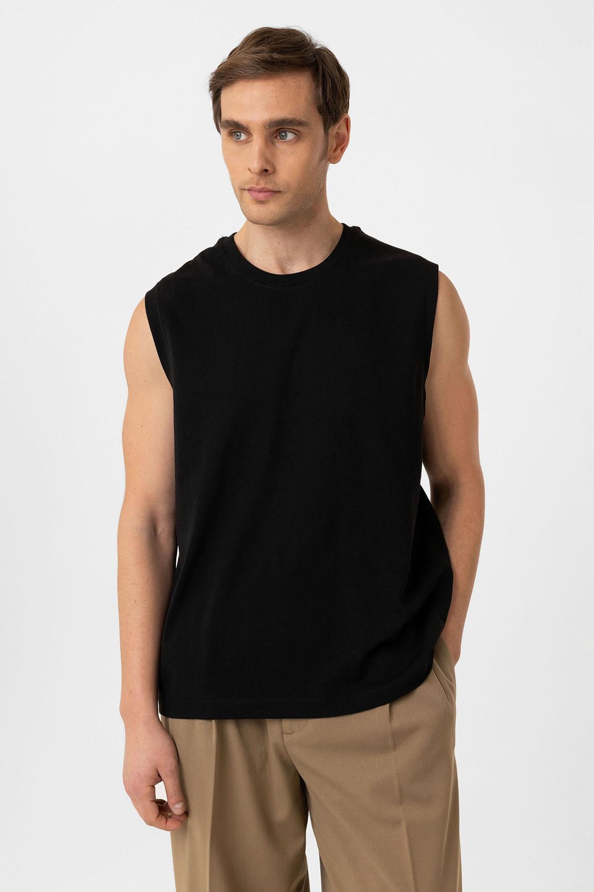 Antioch Siyah Relaxed Fit Erkek Kolsuz T-Shirt