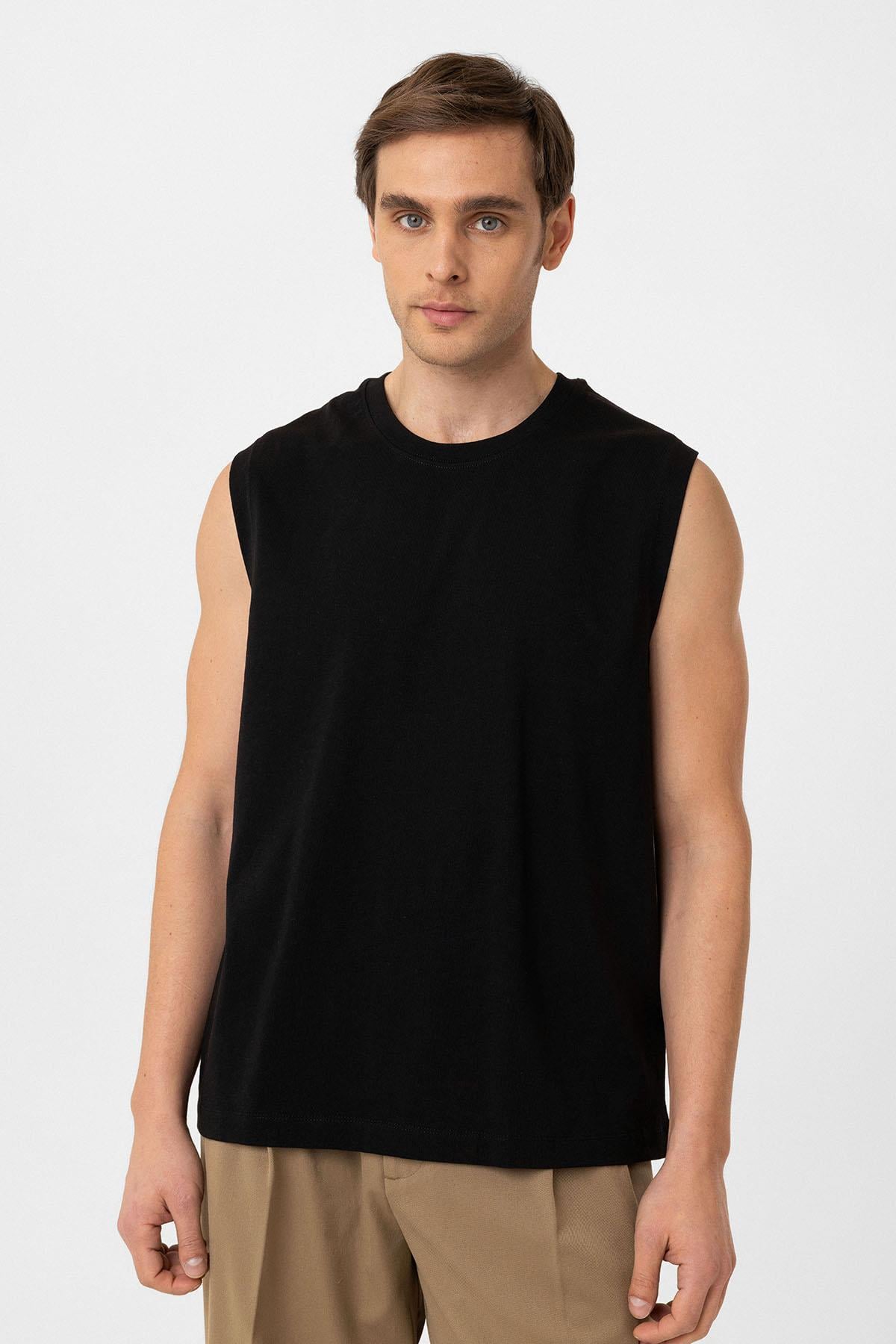 Antioch Siyah Relaxed Fit Erkek Kolsuz T-Shirt