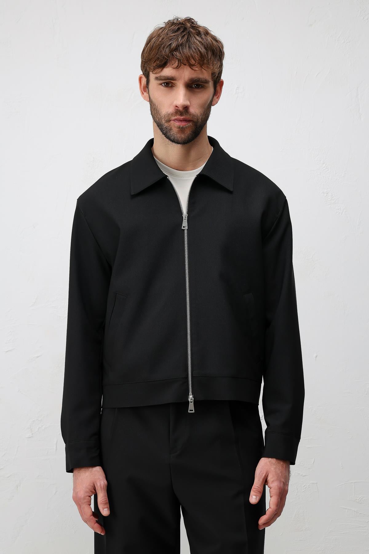 Antioch Siyah Relaxed Fit Fermuarlı Erkek Mont
