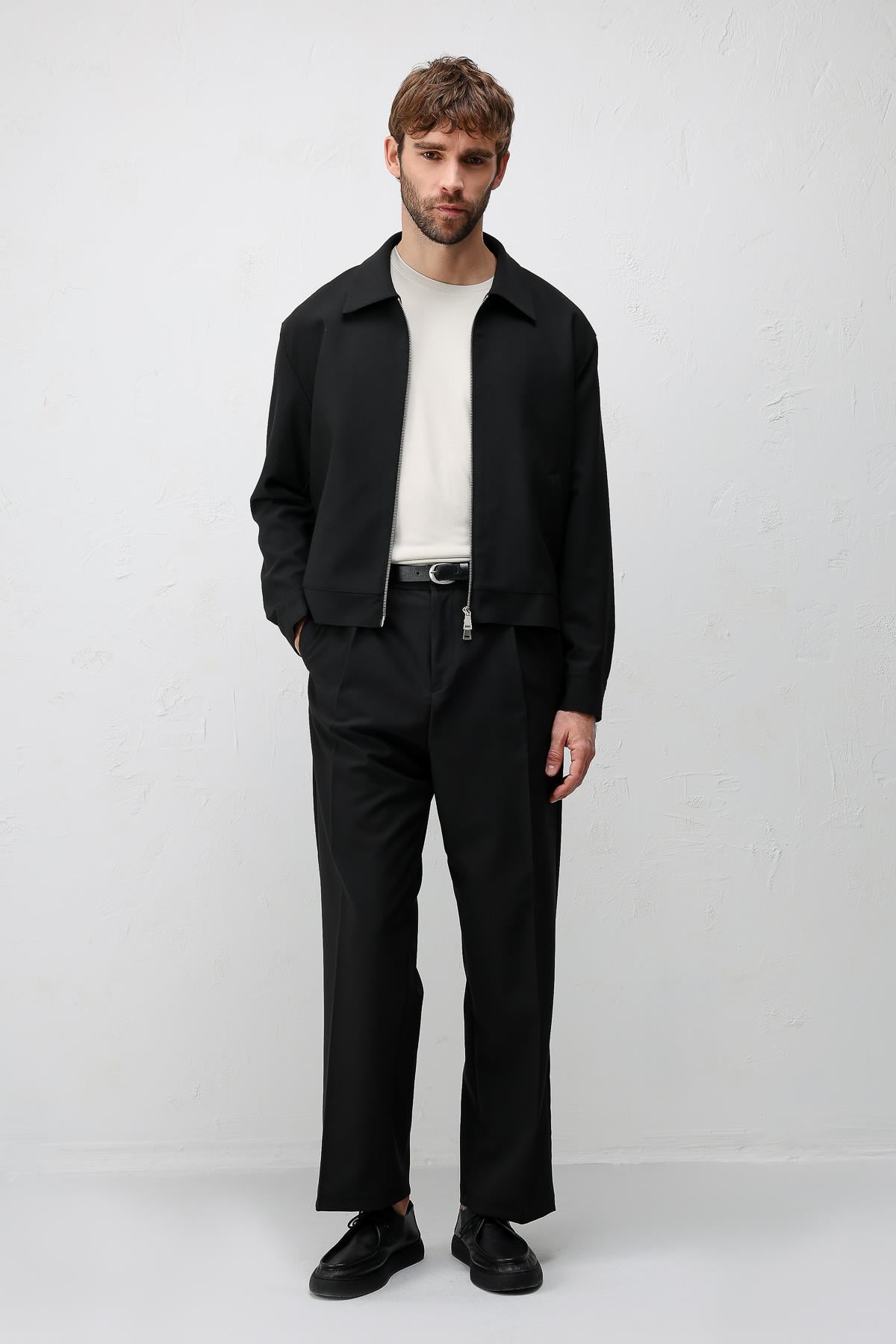 Antioch Siyah Relaxed Fit Fermuarlı Erkek Mont
