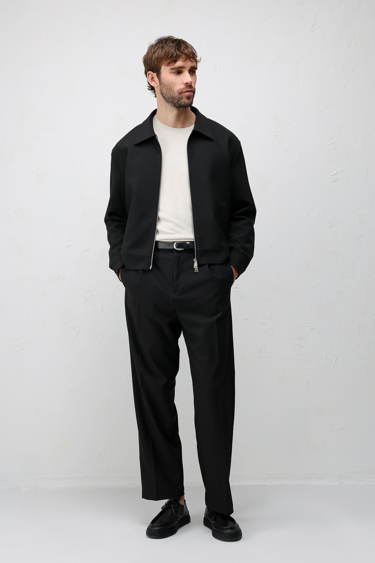 Antioch Siyah Relaxed Fit Fermuarlı Erkek Mont