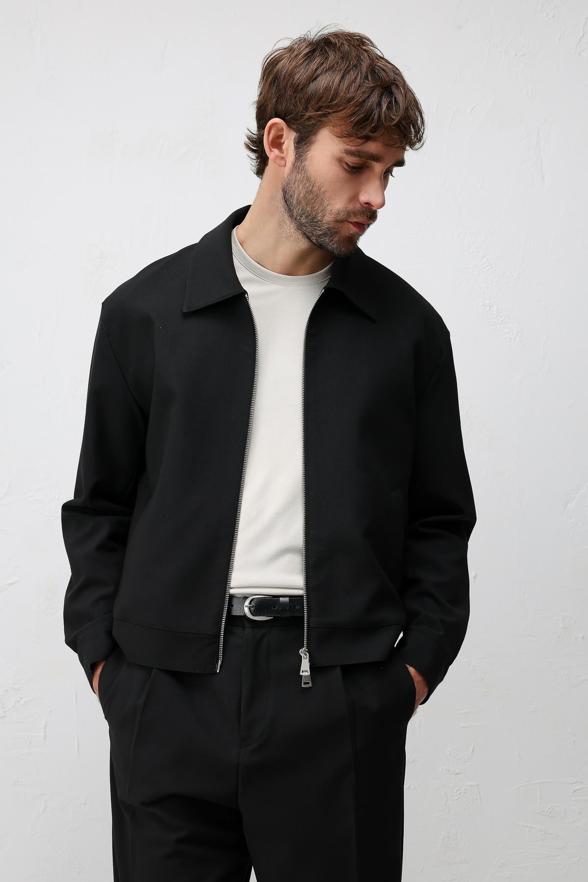 Antioch Siyah Relaxed Fit Fermuarlı Erkek Mont