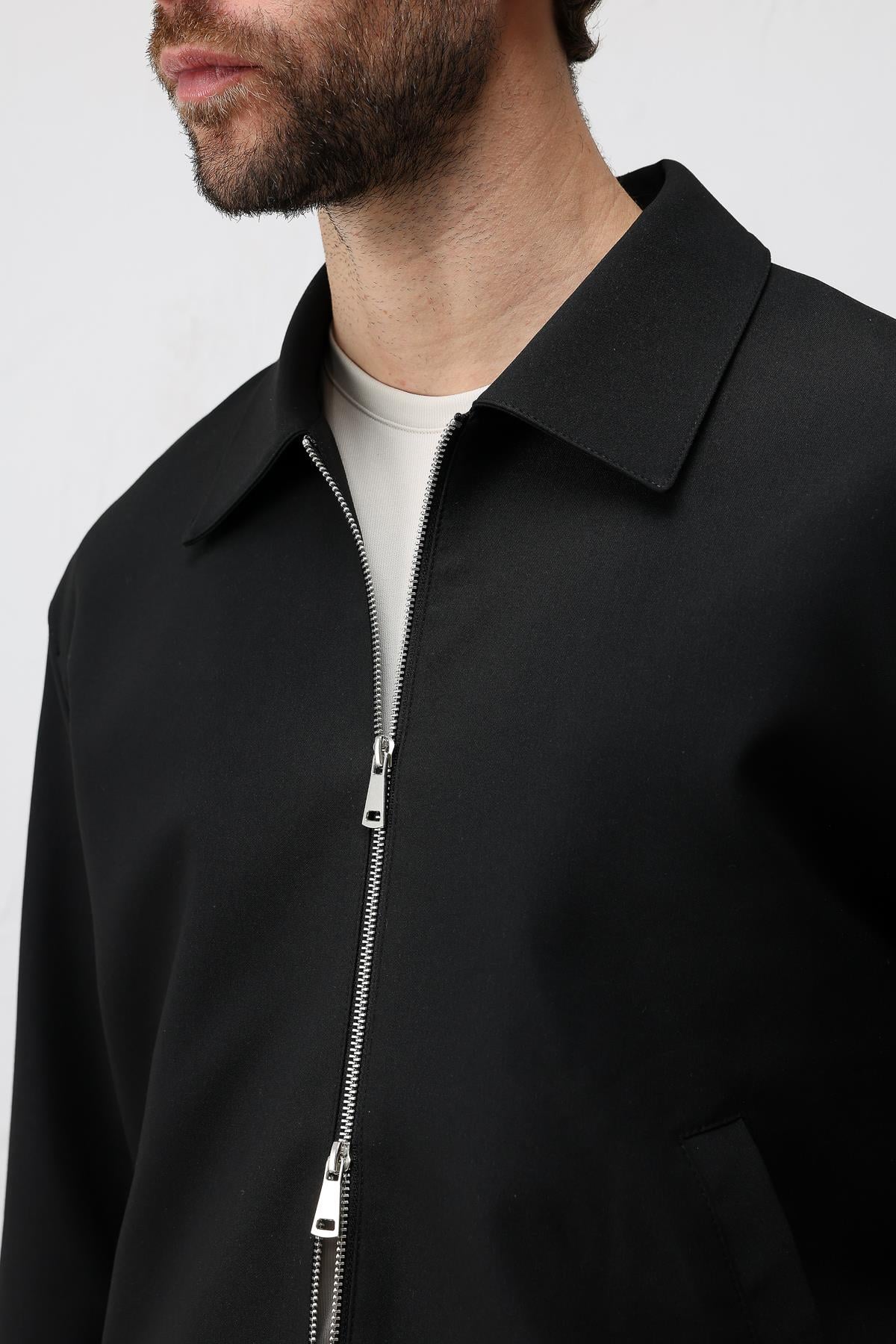 Antioch Siyah Relaxed Fit Fermuarlı Erkek Mont