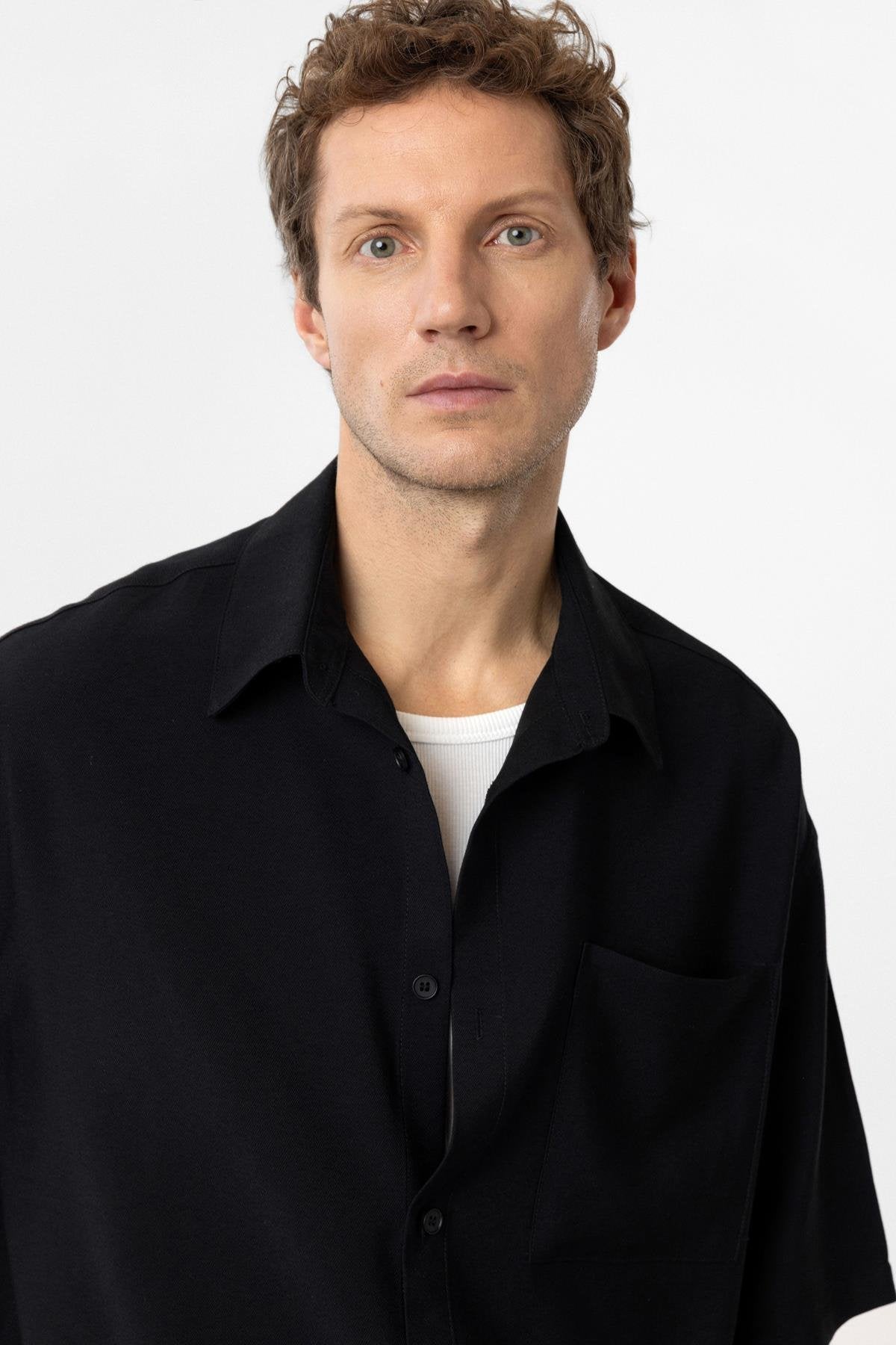 Antioch-Siyah Relaxed Kısa Kollu Erkek Gömlek-Gömlek-5-Milagron.com