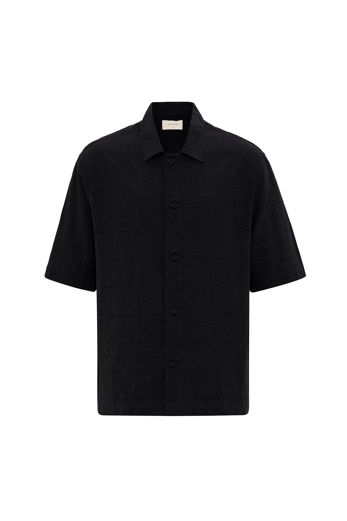 Antioch-Siyah Relaxed Kısa Kollu Erkek Gömlek-Gömlek-7-Milagron.com