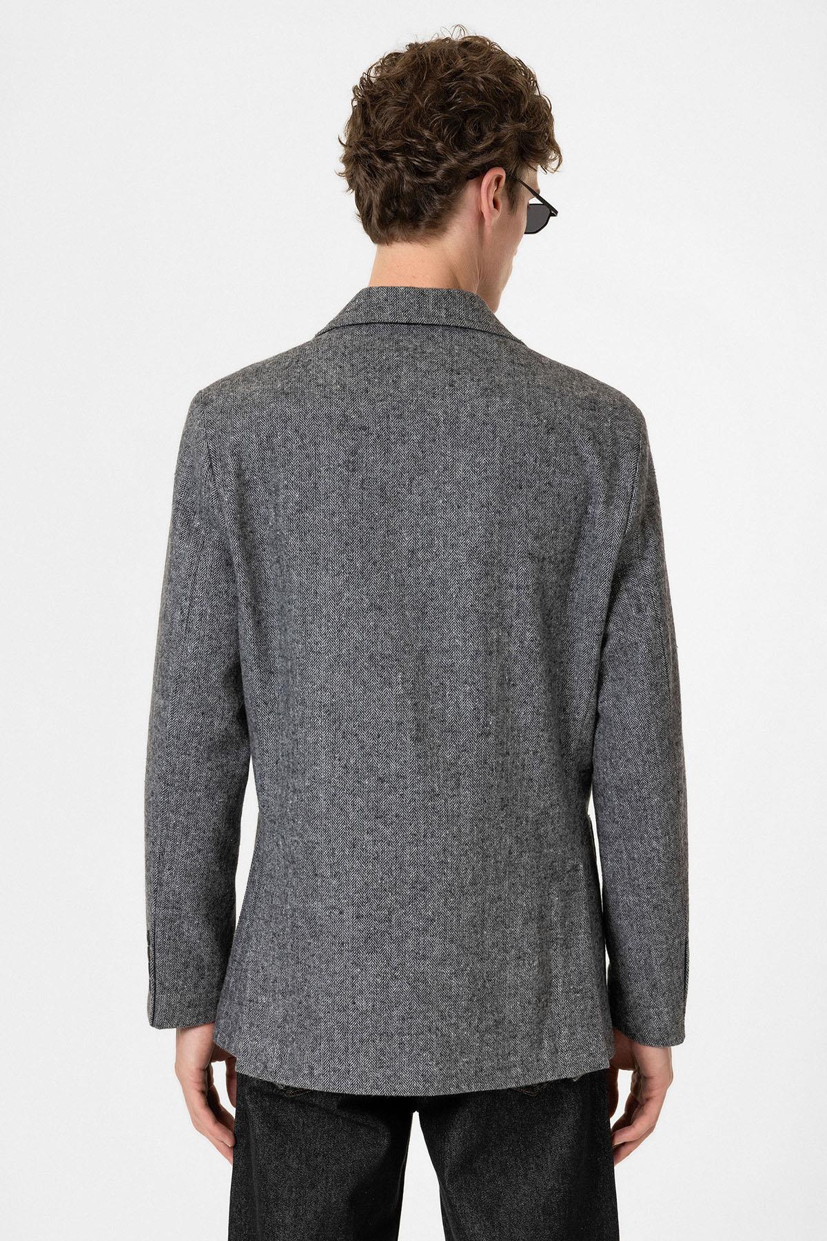 Antioch-Siyah Slim Fit Balıksırtı Desenli Erkek Blazer Ceket-Ceket-7-Milagron.com