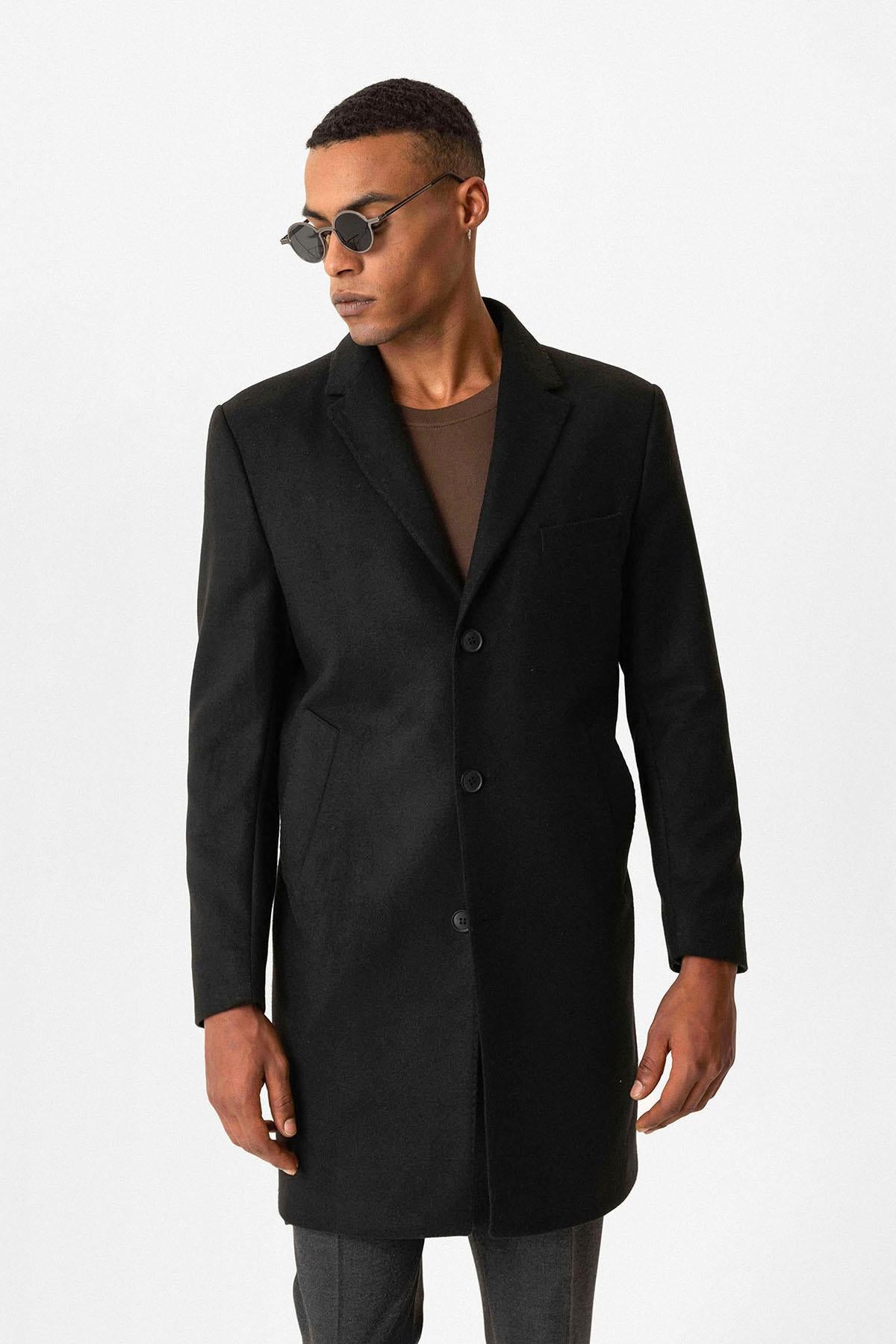 Antioch-Siyah Slim Fit Ceket Yaka Erkek Kaban-Kaban-2-Milagron.com