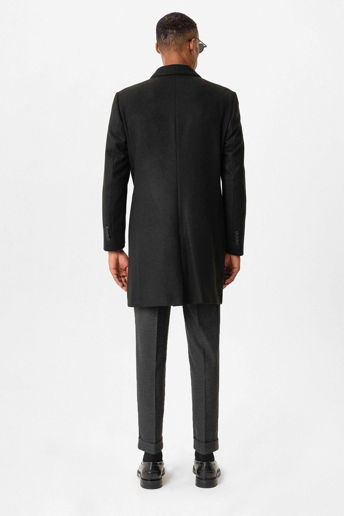 Antioch-Siyah Slim Fit Ceket Yaka Erkek Kaban-Kaban-5-Milagron.com