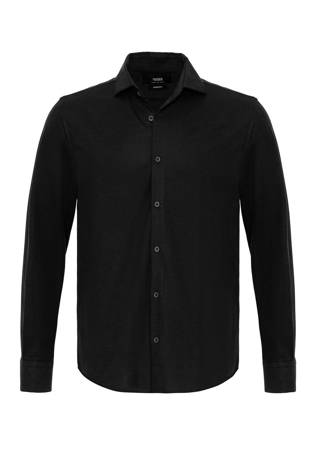 Antioch-Siyah Slim Fit Dokuma Erkek Gömlek-Gömlek-5-Milagron.com