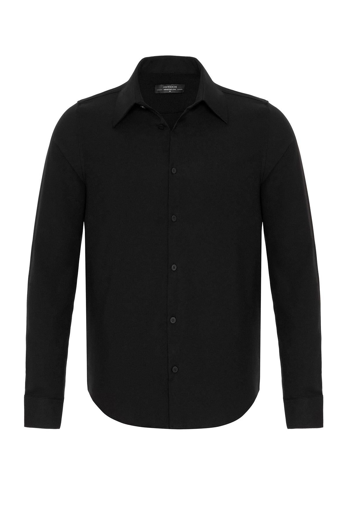 Antioch-Siyah Slim Fit Erkek Uzun Kollu Geniş Yaka Gömlek-Gömlek-7-Milagron.com