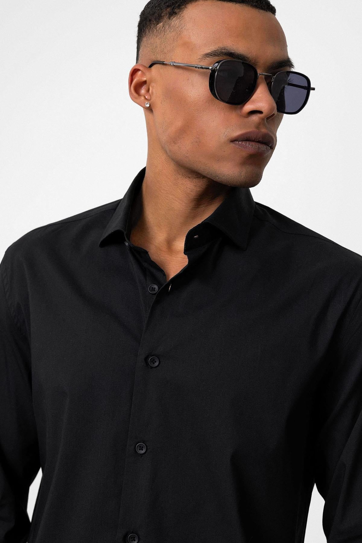 Antioch-Siyah Slim Fit Klasik Erkek Gömlek-Gömlek-4-Milagron.com