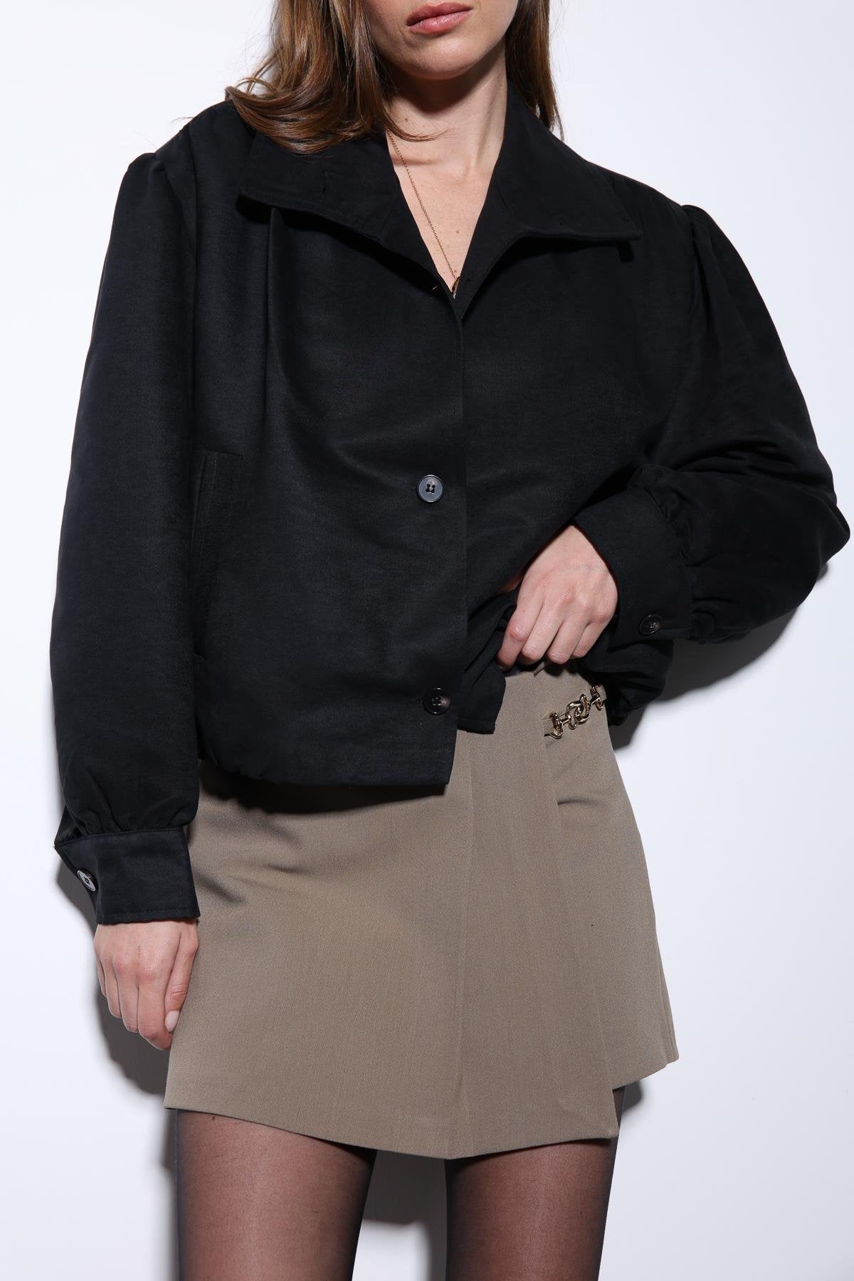 Antioch-Siyah Süet Görünümlü Bomber Kadın Ceket-Ceket-6-Milagron.com