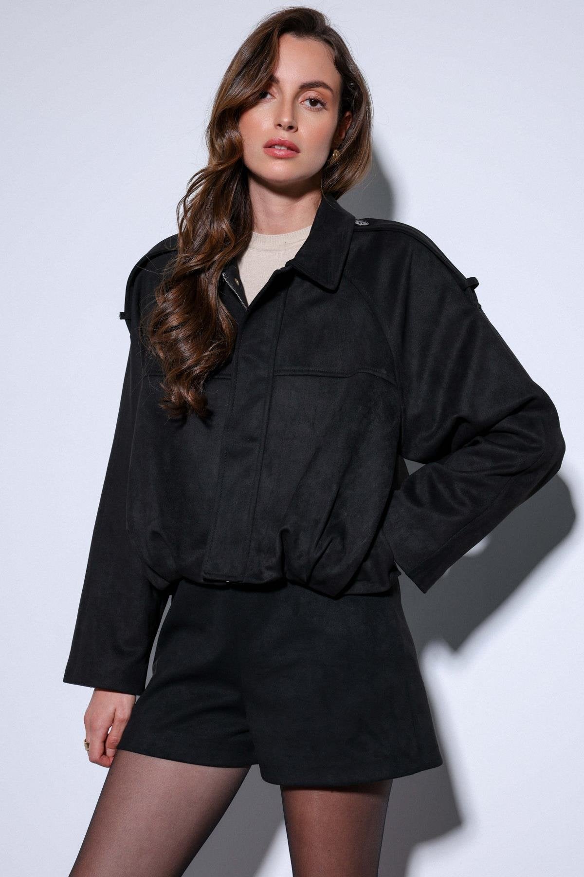 Antioch-Siyah Süet Görünümlü Bomber Kadın Mont-Mont-2-Milagron.com