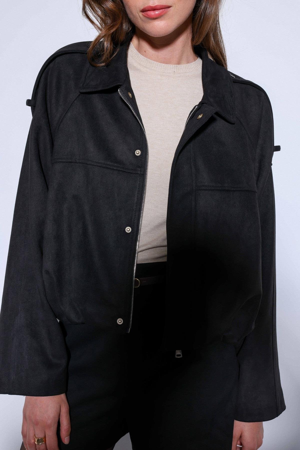 Antioch-Siyah Süet Görünümlü Bomber Kadın Mont-Mont-6-Milagron.com