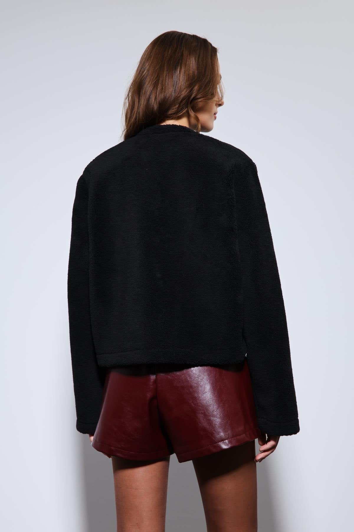 Antioch-Siyah Süslü Düğmeli Suni Kürk Ceket-Ceket-5-Milagron.com