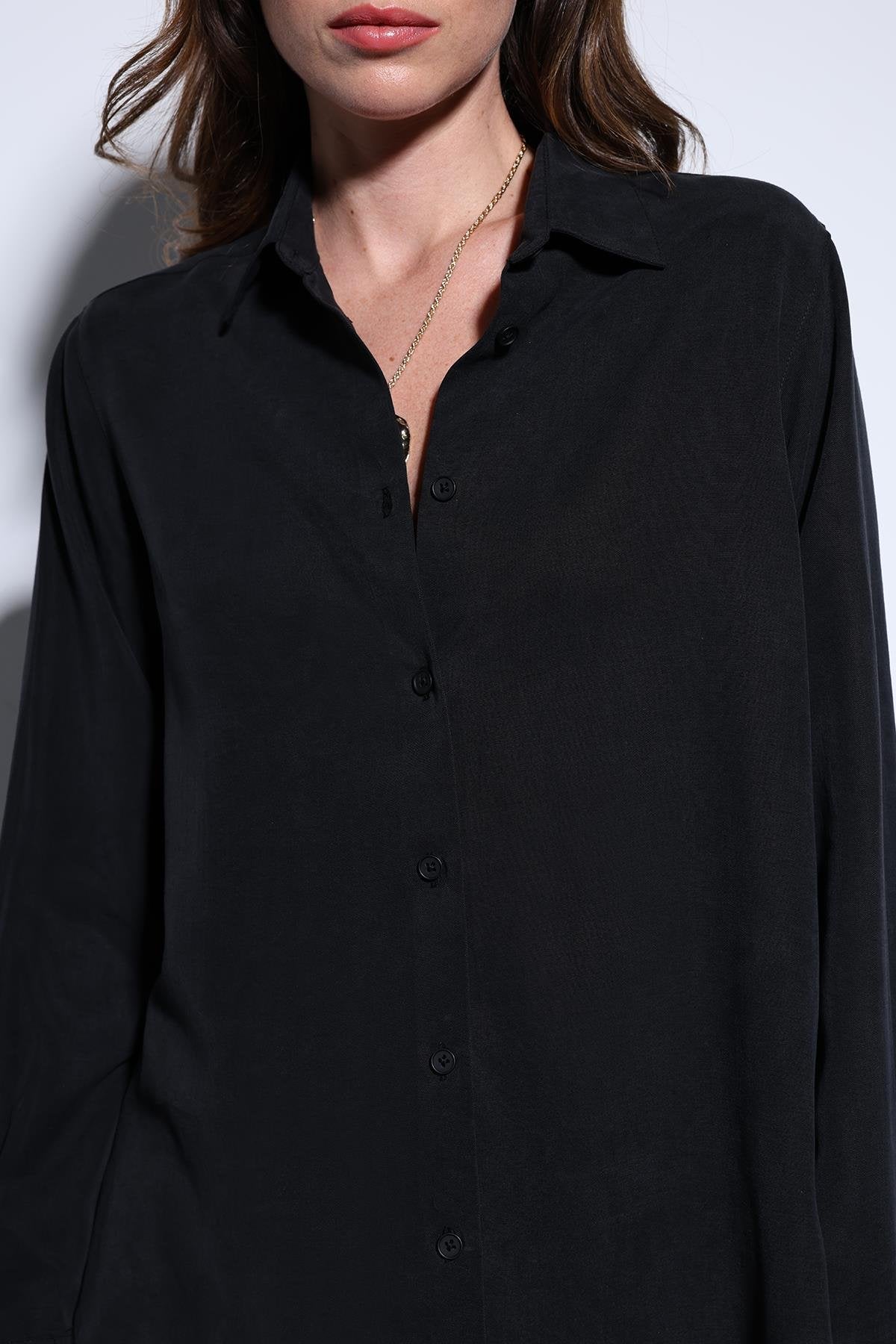 Antioch-Antioch Siyah Tensel Kadın Gömlek-Gömlek-6-Milagron.com