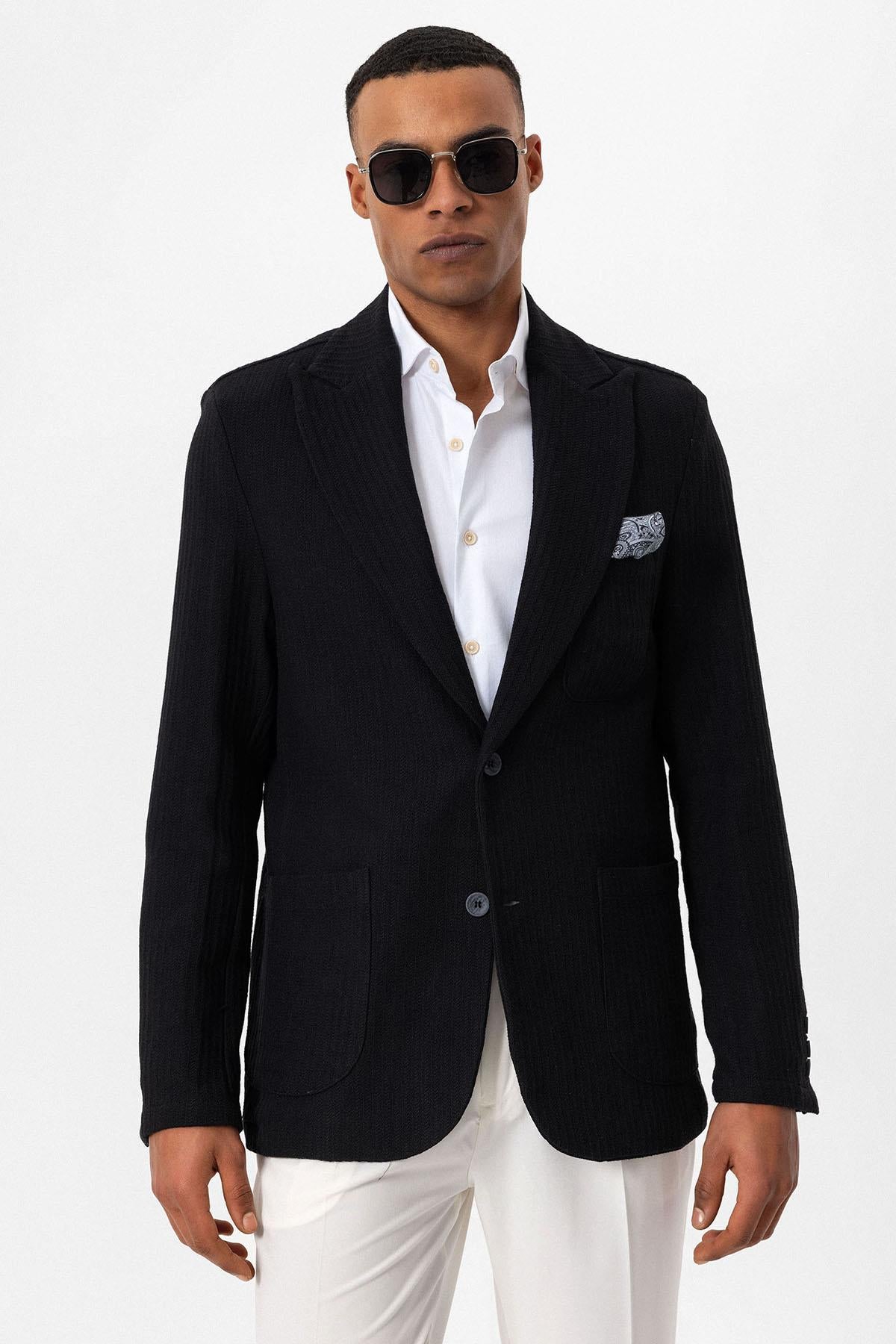 Antioch-Siyah Torba Cepli Astarsız Erkek Blazer Ceket-Ceket-1-Milagron.com