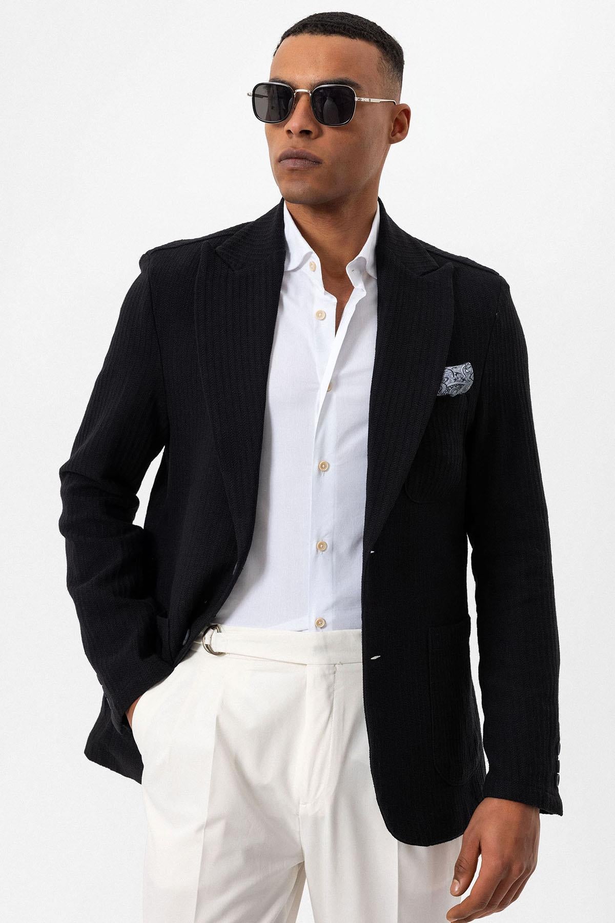 Antioch-Siyah Torba Cepli Astarsız Erkek Blazer Ceket-Ceket-2-Milagron.com