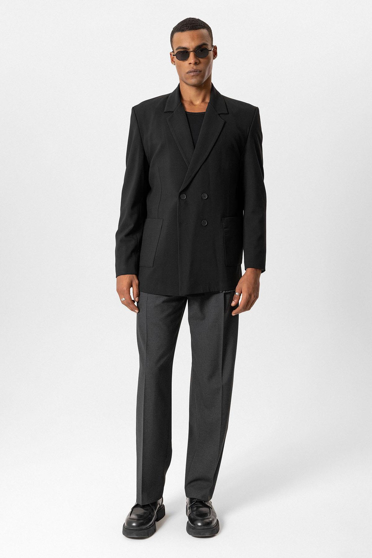 Antioch-Siyah Torba Cepli Kruvaze Erkek Blazer Ceket-Ceket-2-Milagron.com