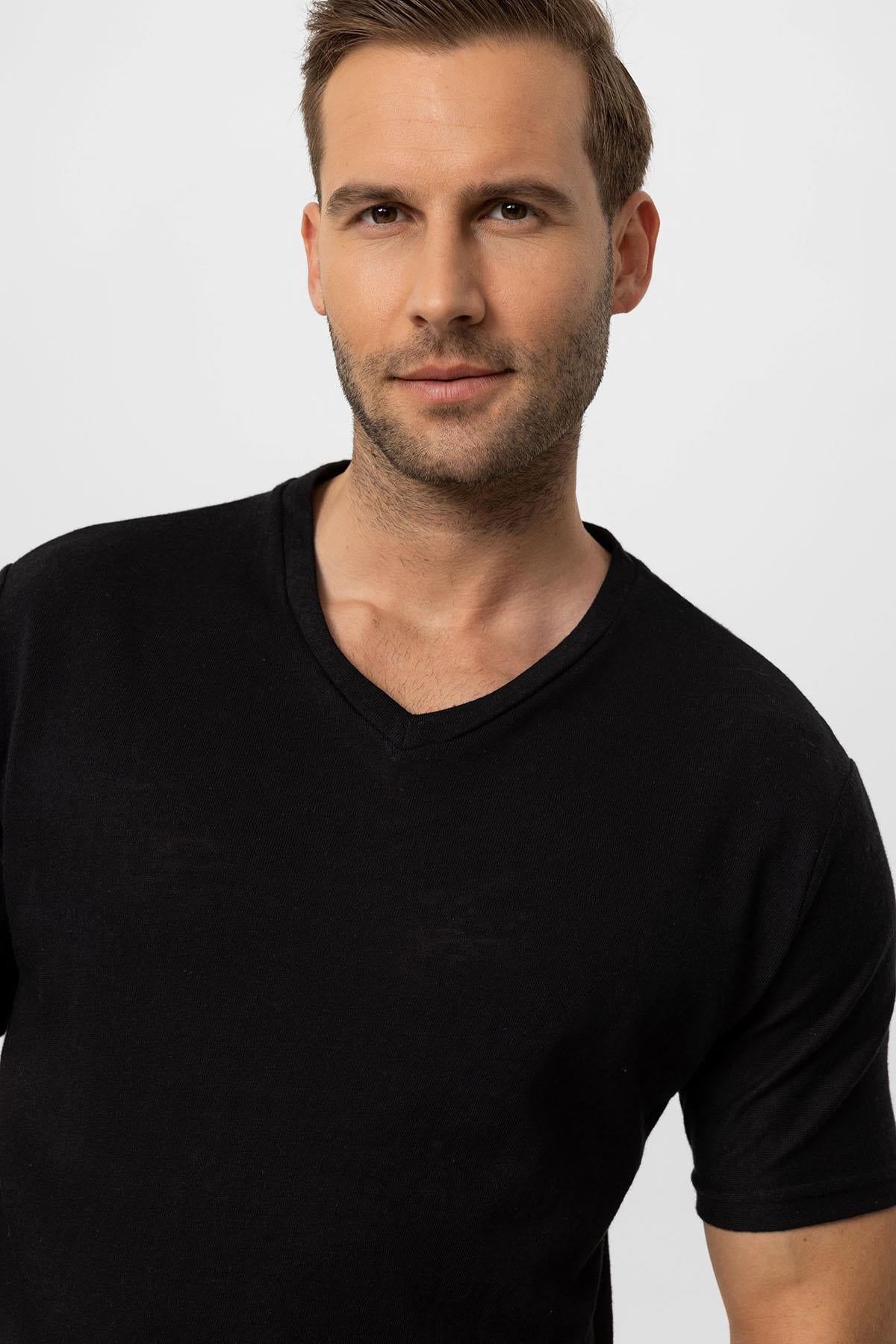 Antioch-Siyah V Yaka Basic Erkek T Shirt-T-Shirts-4-Milagron.com