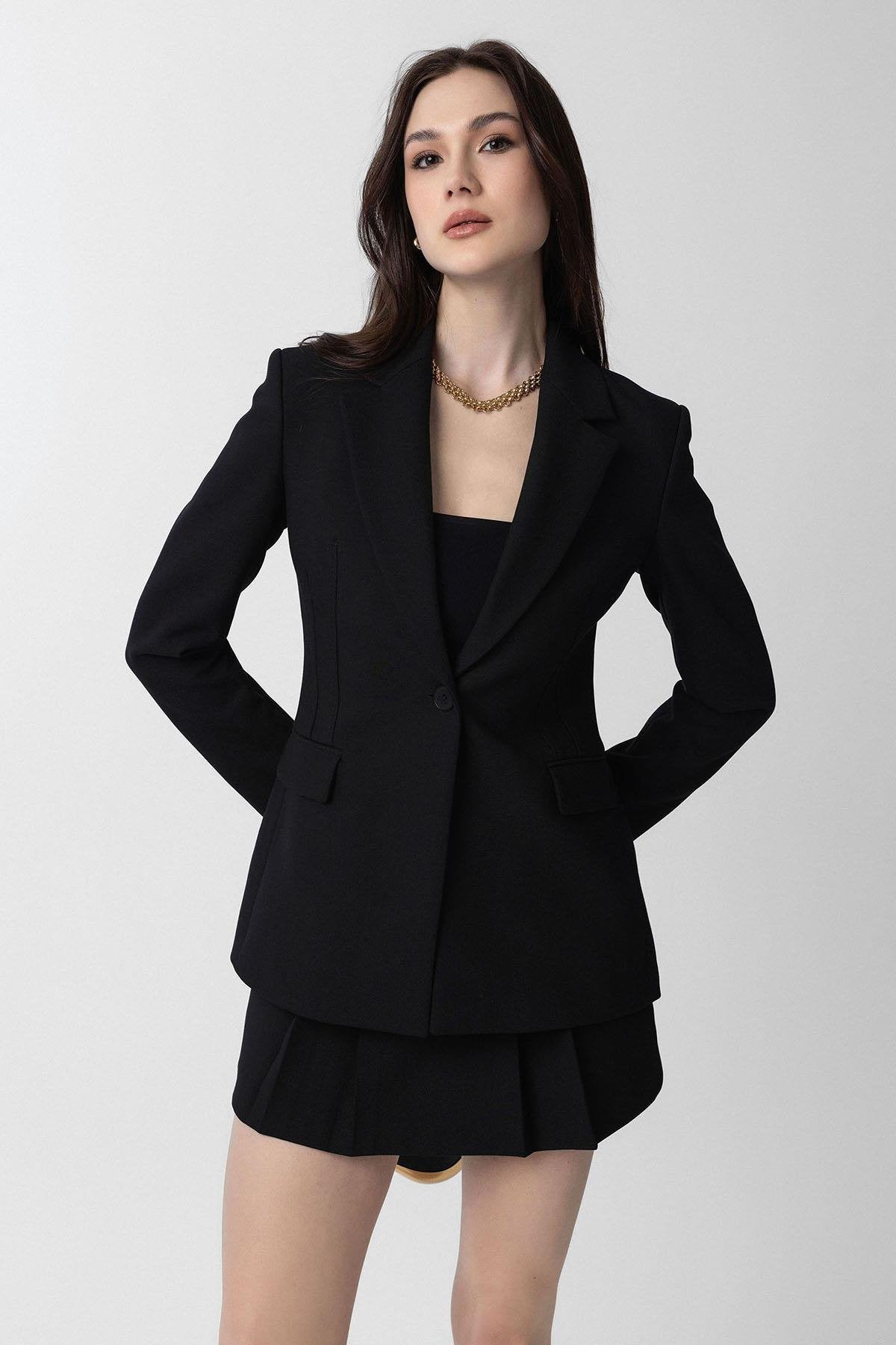 Antioch-Siyah Vücuda Oturan Kadın Blazer Ceket-Blazer Ceket-3-Milagron.com