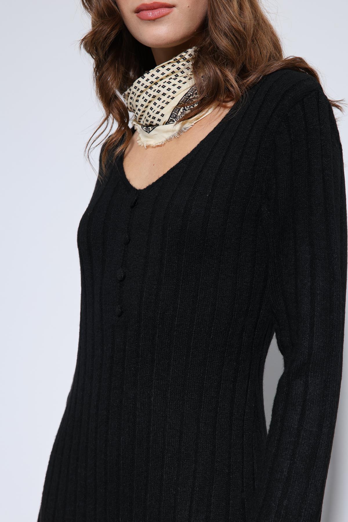 Antioch-Siyah Yırtmaç Detaylı Triko Elbise-Elbise-7-Milagron.com