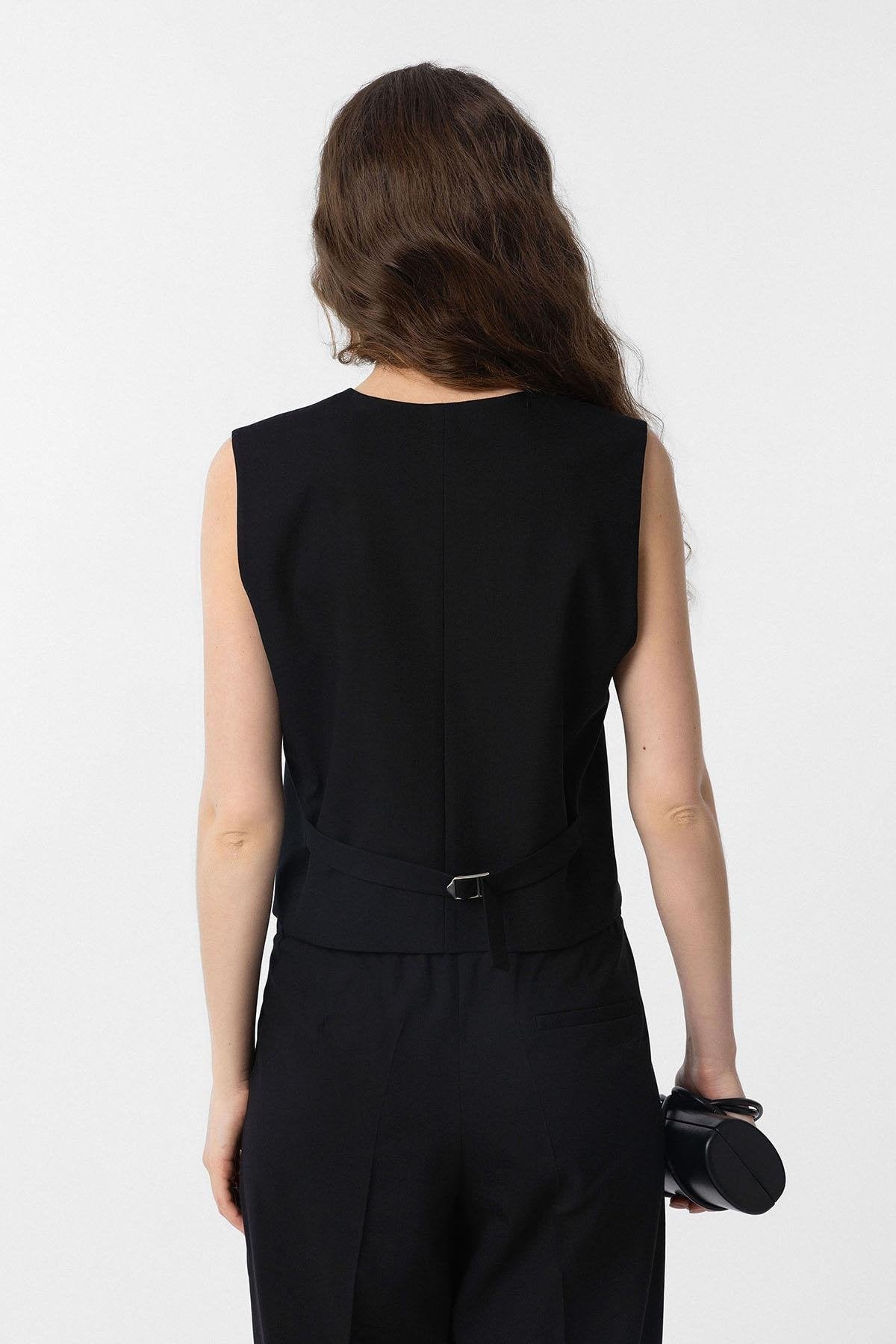 Antioch-Siyah Yırtmaçlı Kadın Yelek-Yelek-4-Milagron.com