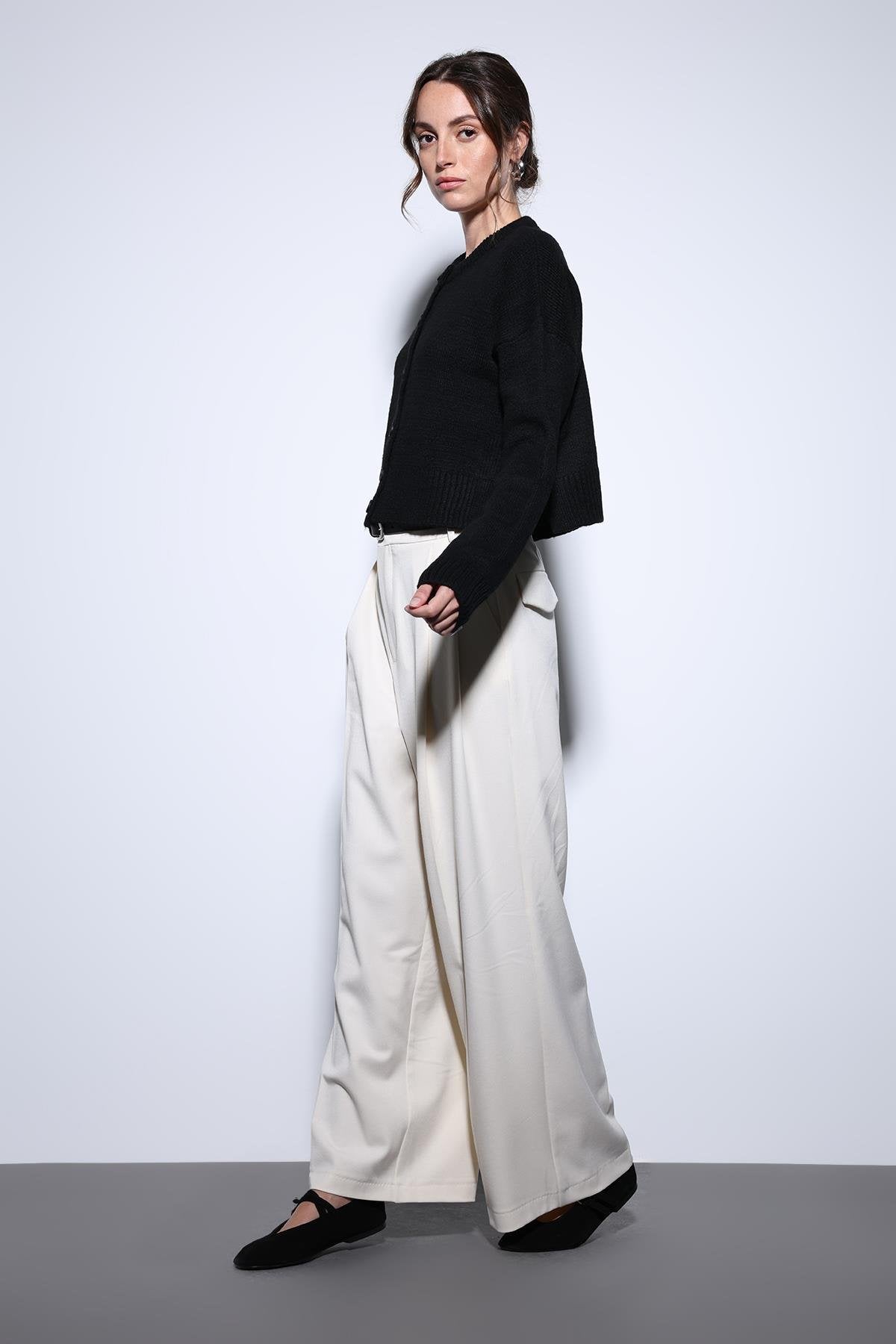 Antioch-Antioch Siyah Yırtmaçlı örgü Triko Kadın Kazak-Kazak-2-Milagron.com