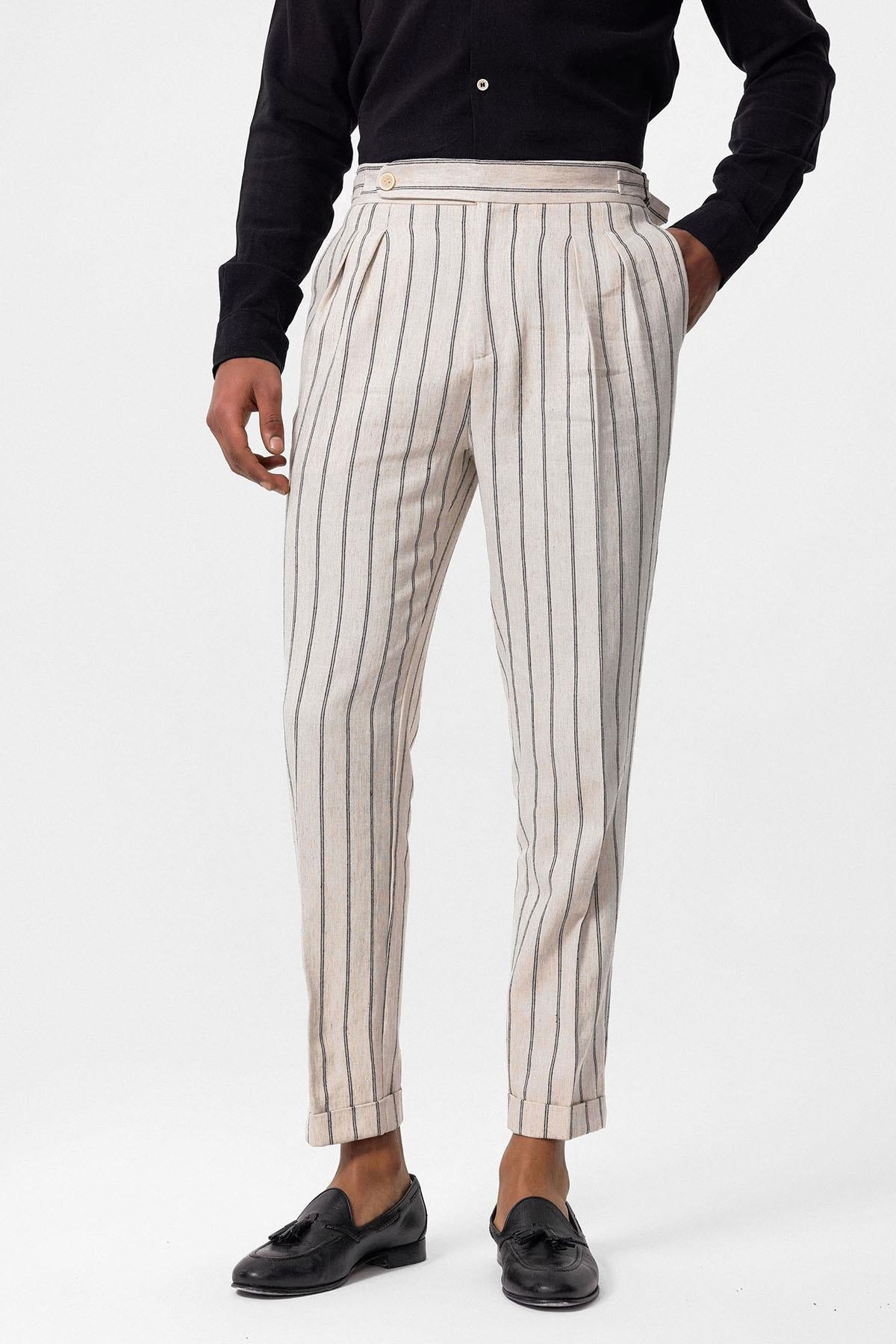 Antioch-Siyah Yüksek Bel Keten Karışımlı Erkek Pantolon-Pantolon-1-Milagron.com